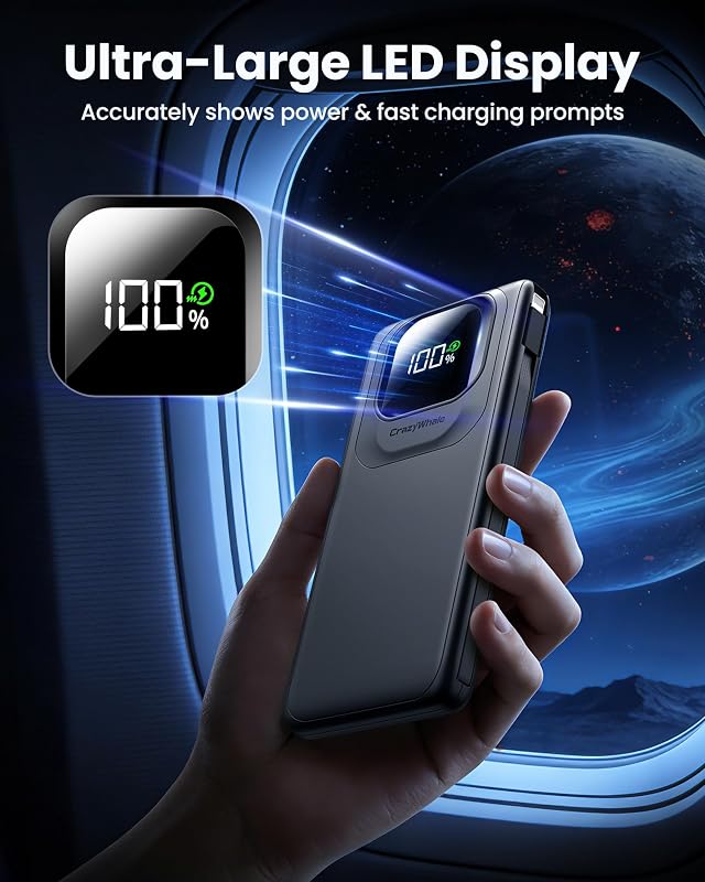 Crazywhale 10000mAh 22.5W Portable Charger – Matte Black finish