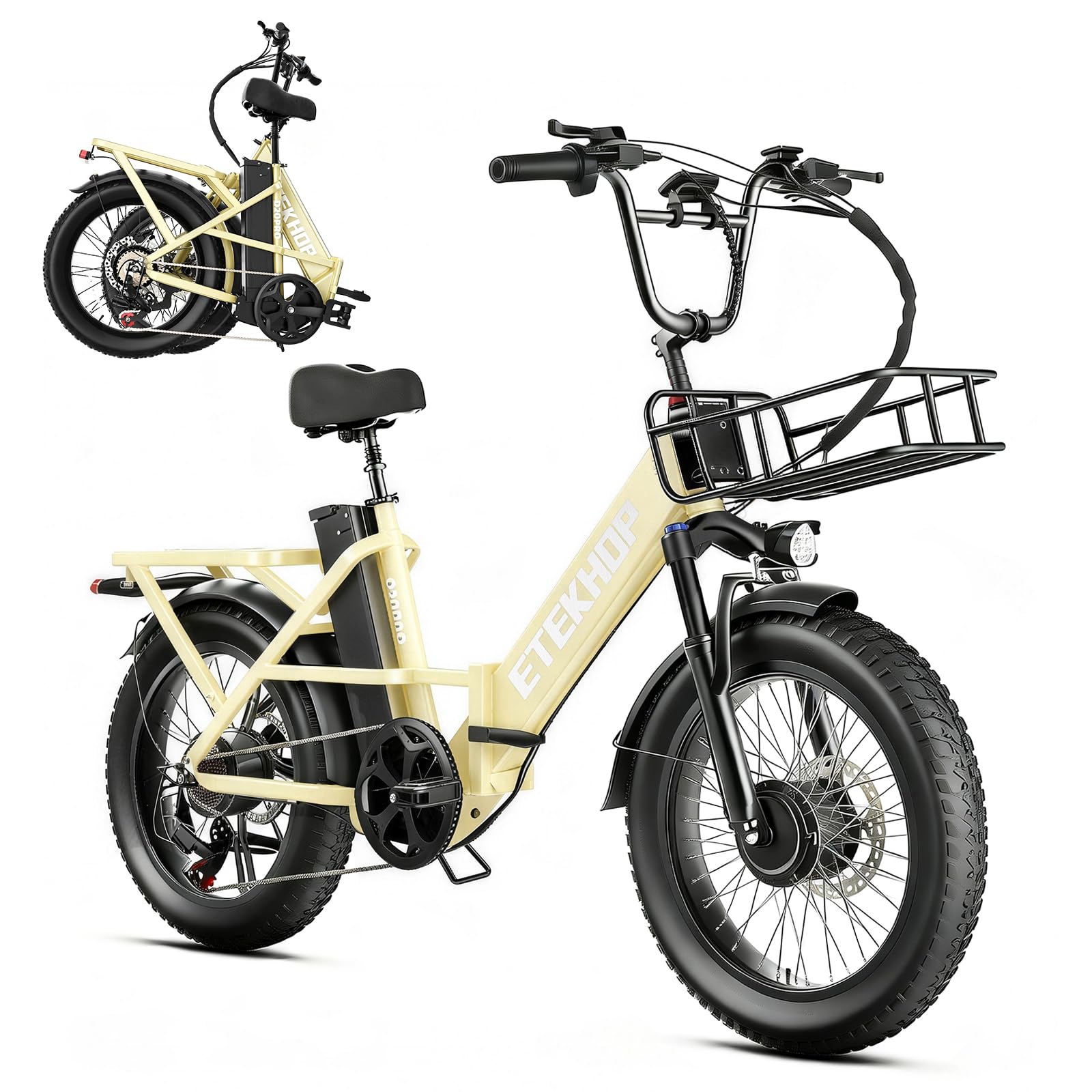 DESHENG La bicicletta elettrica pieghevole D20PRO è dotata di doppio motore, due batterie rimovibili da 36 V e 42,4 Ah, pneumatici da 20 pollici × 3,0 pollici di larghezza e freni idraulici.