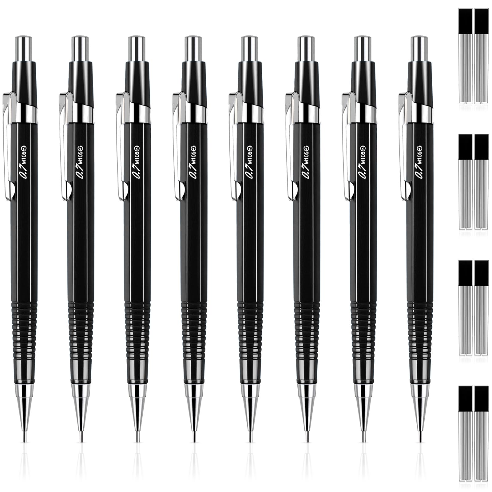 Outus 8 Pcs Metal Mechanical Pencils with Lead Refills, Black