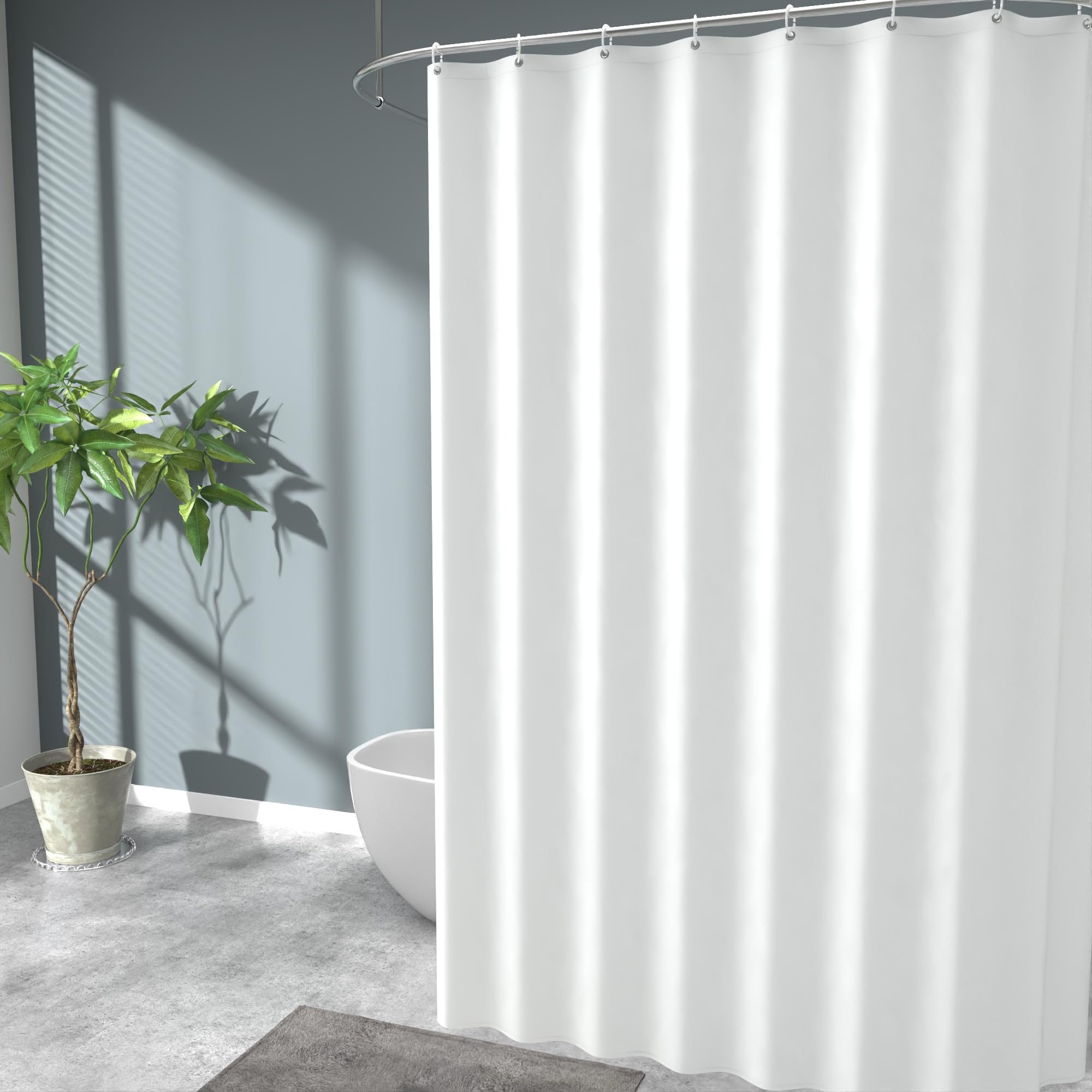 GOOPOOL Cortina de Ducha, Cortinas de Baño Poliester Lavable, Cortina Bañera Secado Rápido con 12 x Ganchos, Cortina Ducha Dobladillo Ponderado, Cortina Baño 200An x 200Al CM Blanco