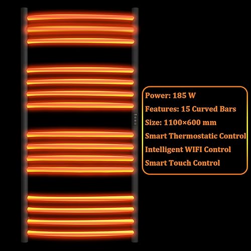 Miniatura 5 de ESOP Calentador de toallas inteligente WiFi con temporizador, 185 W, 15 barras curvas, toallero calentado, calentador de toallas calentado