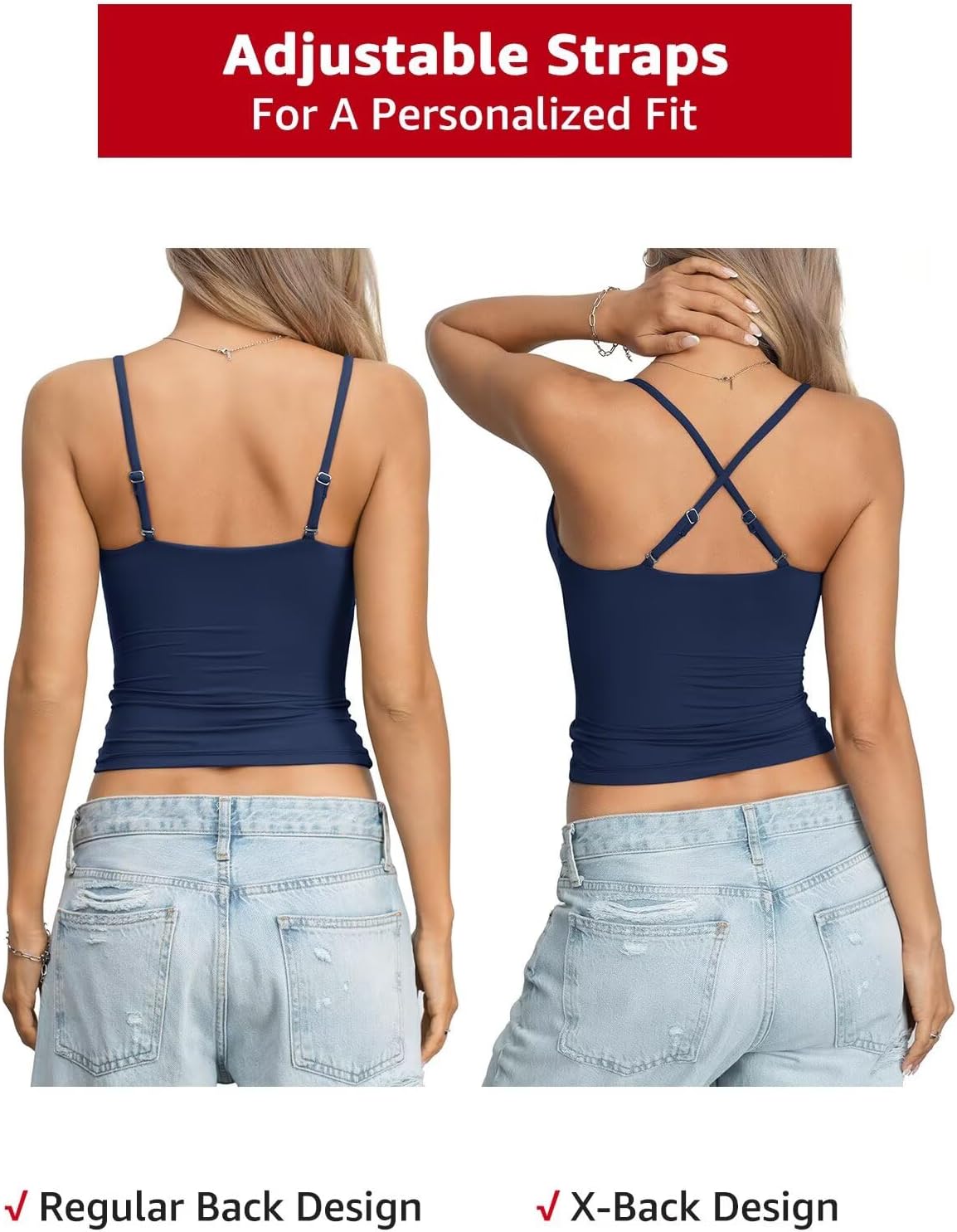 Womens Double Lined Camisole Crop Tops Sexy V Neck Spaghetti Straps Tank Tops Fitted Y2K Summer Going Out Shirt - Image 6