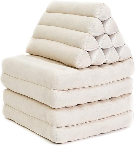 Leewadee Tapete de 4 pliegues con cojín triangular, almohada firme para TV, colchón plegable con cojín hecho de kapok ecológico, 89 x 20 pulgadas,