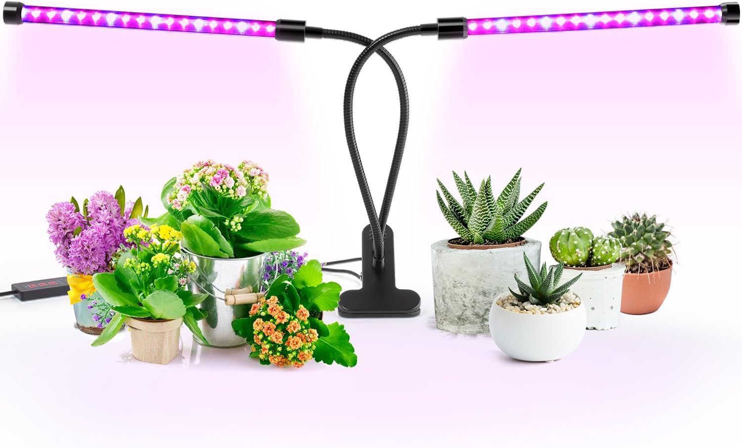 AnkaceGrowLight [2018 Upgraded Version] 18W Dual Head Timing, 36 LED 5 Dimmable Levels Grow Lights for Indoor Plants with Red/Blue Spectrum, Adjustable Gooseneck, 3/6/12H Timer, 3 Switch Modes