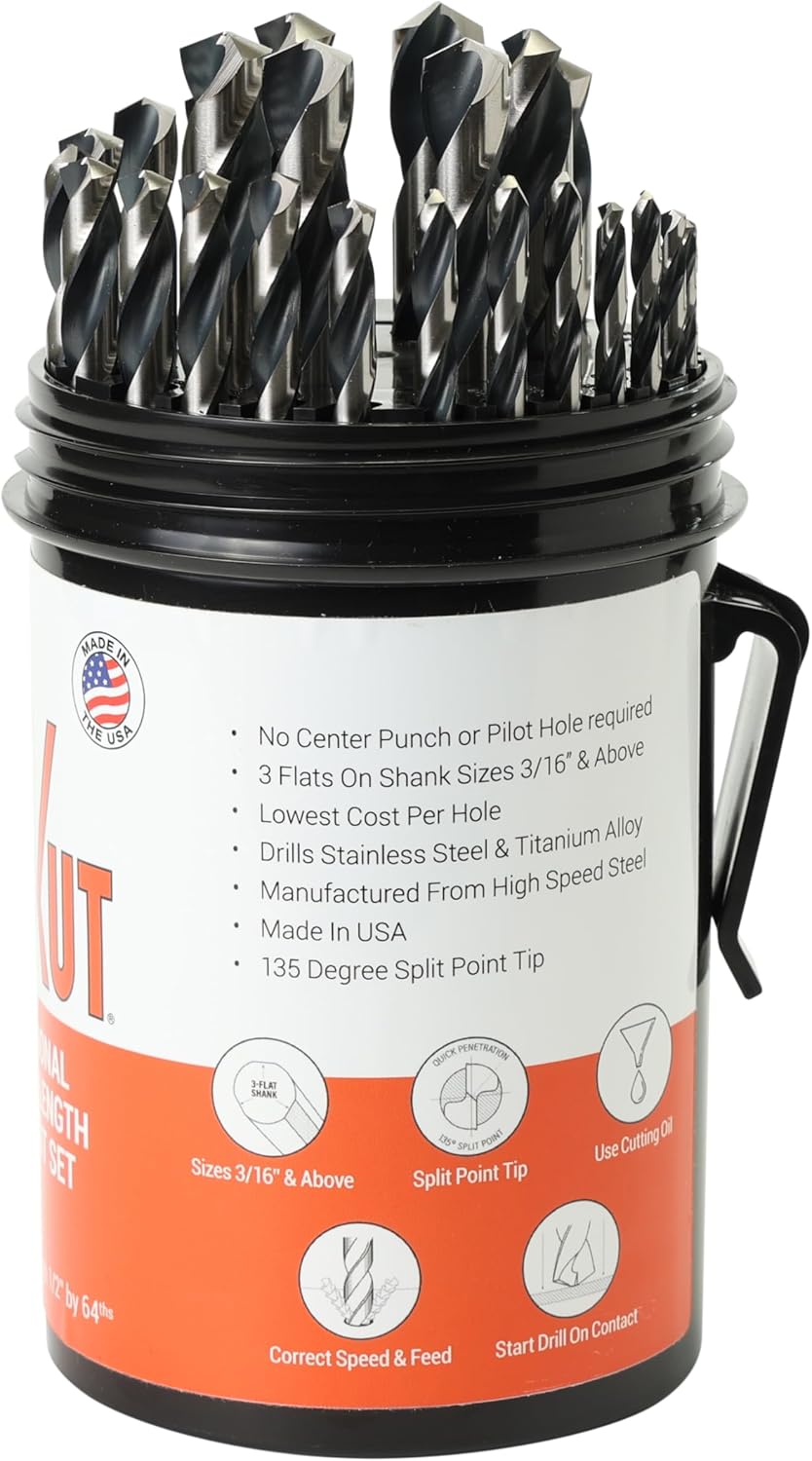 KnKut 29 Piece Drill Buddy Jobber Length Drill Bit Set 1/16"-1/2" by 64ths