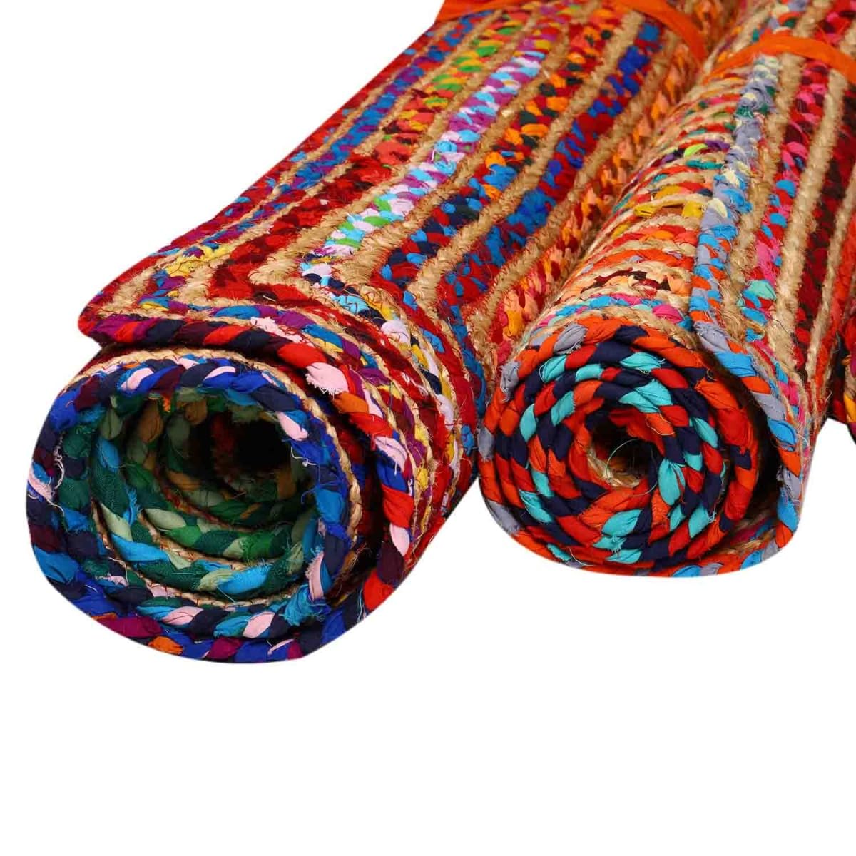 Casa Moro Jute Teppich Esha Bunt 80 x 120 cm Rechteckig | Läufer im Boho-Chic aus Jute & Baumwolle Handgeflochten & Genäht | Wohn-Teppich Natur | MA6003