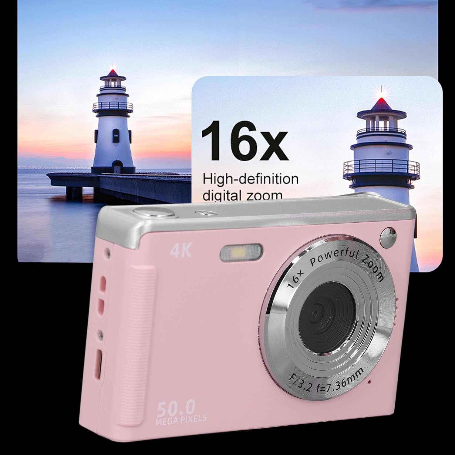 4K Digital Camera, 16X Zoom Video Camera Camcorder Anti Shake with 2.8 Inch LCD Screen, 50MP Autofocus Compact Camera with Fill Light for Selfie Vlog (Roseate)