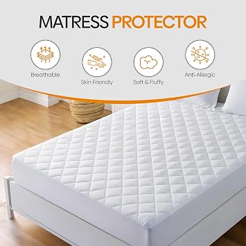 Waterproof Mattress Protector King Size – Quilted King Mattress Protectors Fits Mattresses up to 30cm Deep, Breathable Super King Topper-White