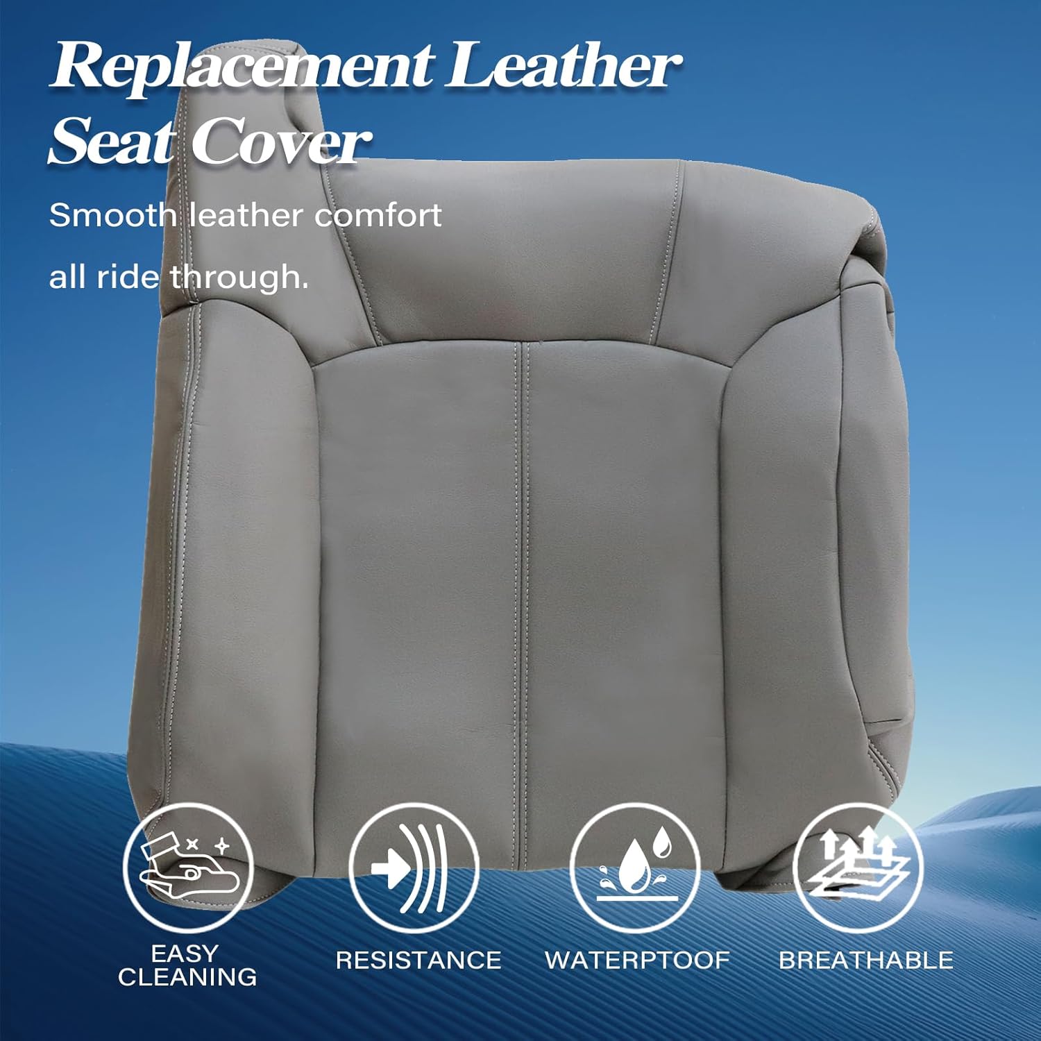 GXARTS Driver and Passenger Side Bottom and Top Lean Back Leather Seat Cover and Driver Foam Cushion Pewter Gray 922 Fit for Chevy Silverado Tahoe Suburban Yukon GMC Sierra 1500 2500 3500 1999-2002