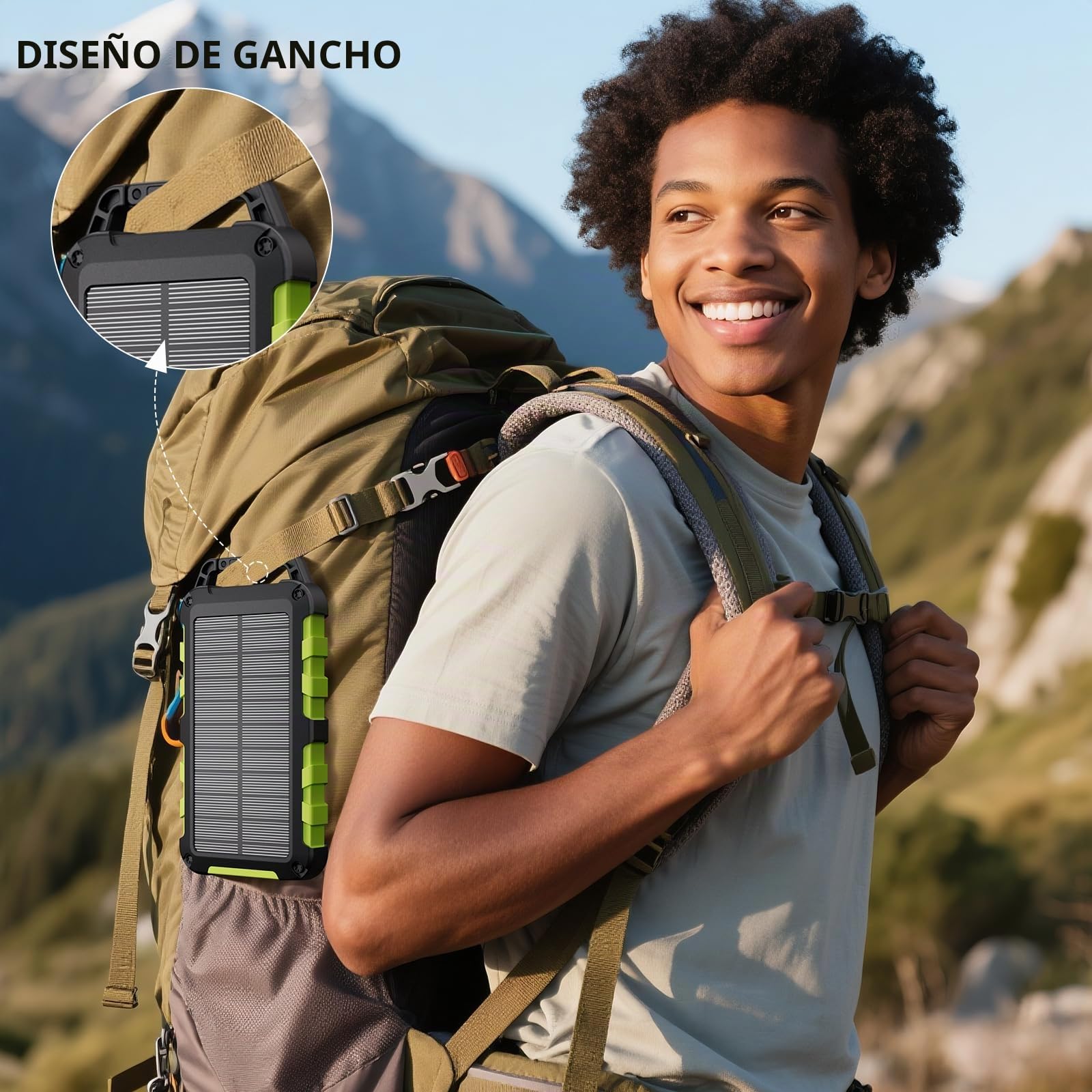 TOENNESEN Cargador Solar 26800 mAh Power Bank Solar, Bateria Externa con Carga Rápida 15 W Impermeable IPX4 2 Puertos USB + Linterna LED Compatible con Smartphones Tablets Camping y Emergencias