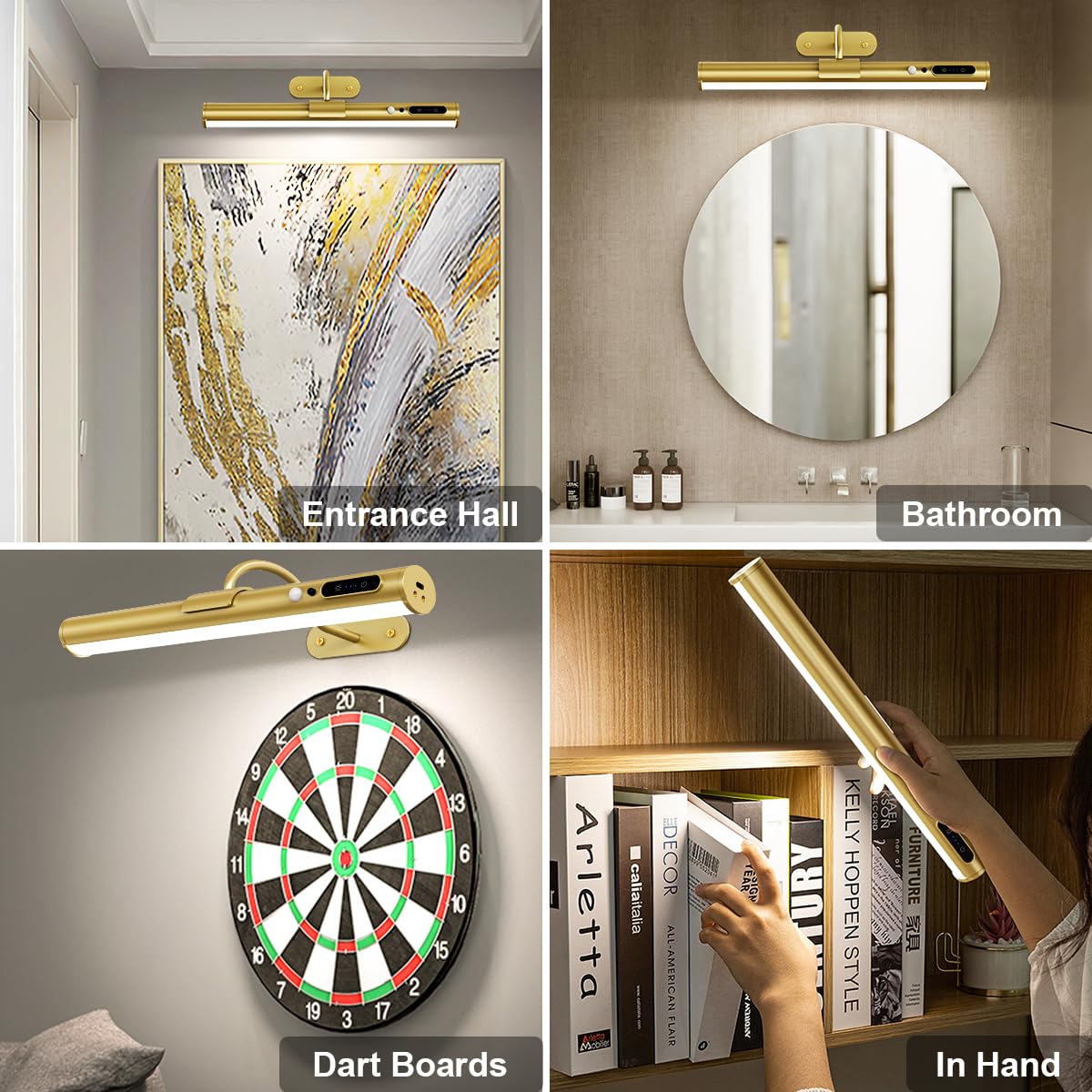Bezprzewodowa lampa ścienna LED, bezprzewodowa, z pilotem zdalnego sterowania, ściemniana, magnetyczna lampa ścienna, oświetlenie obrazu, bateria do ściany, tarcza do darta, czujnik ruchu,