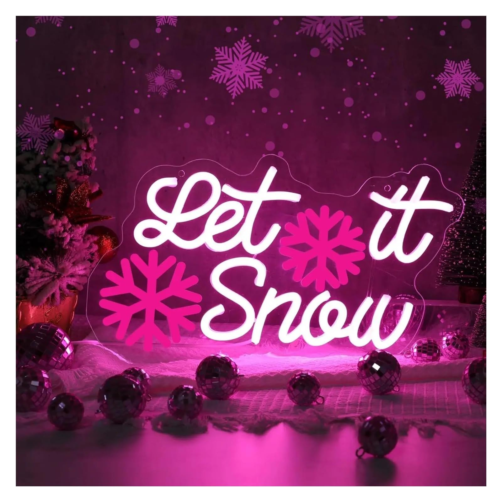 Luces de neón Letrero De Neón Let It Snow Con Luz LED USB Regulable Y Alimentación Por USB Para Dormitorio, Fiesta, Bar, Hogar, Oficina, Decoración, 42cmx24cm