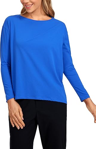 CRZ YOGA - Camisetas deportivas de manga larga para mujer, diseño de algodón Pima informal y holgado para yoga y otoño