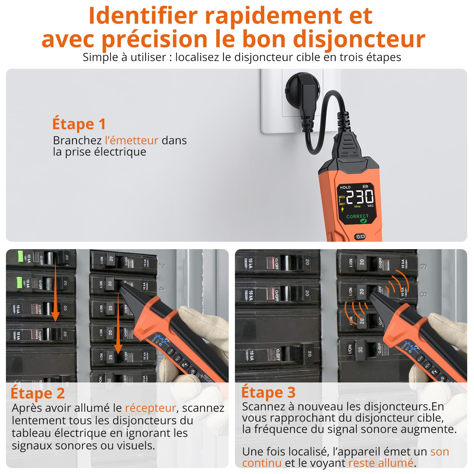 Proster Localisateur de Disjoncteur avec Testeur de Prise RCD - Détecteur de Circuit Electrique avec Écran LCD Couleur, NCV - Emetteur Récepteur pour Recherche de Disjoncteur, Maison, Bureau