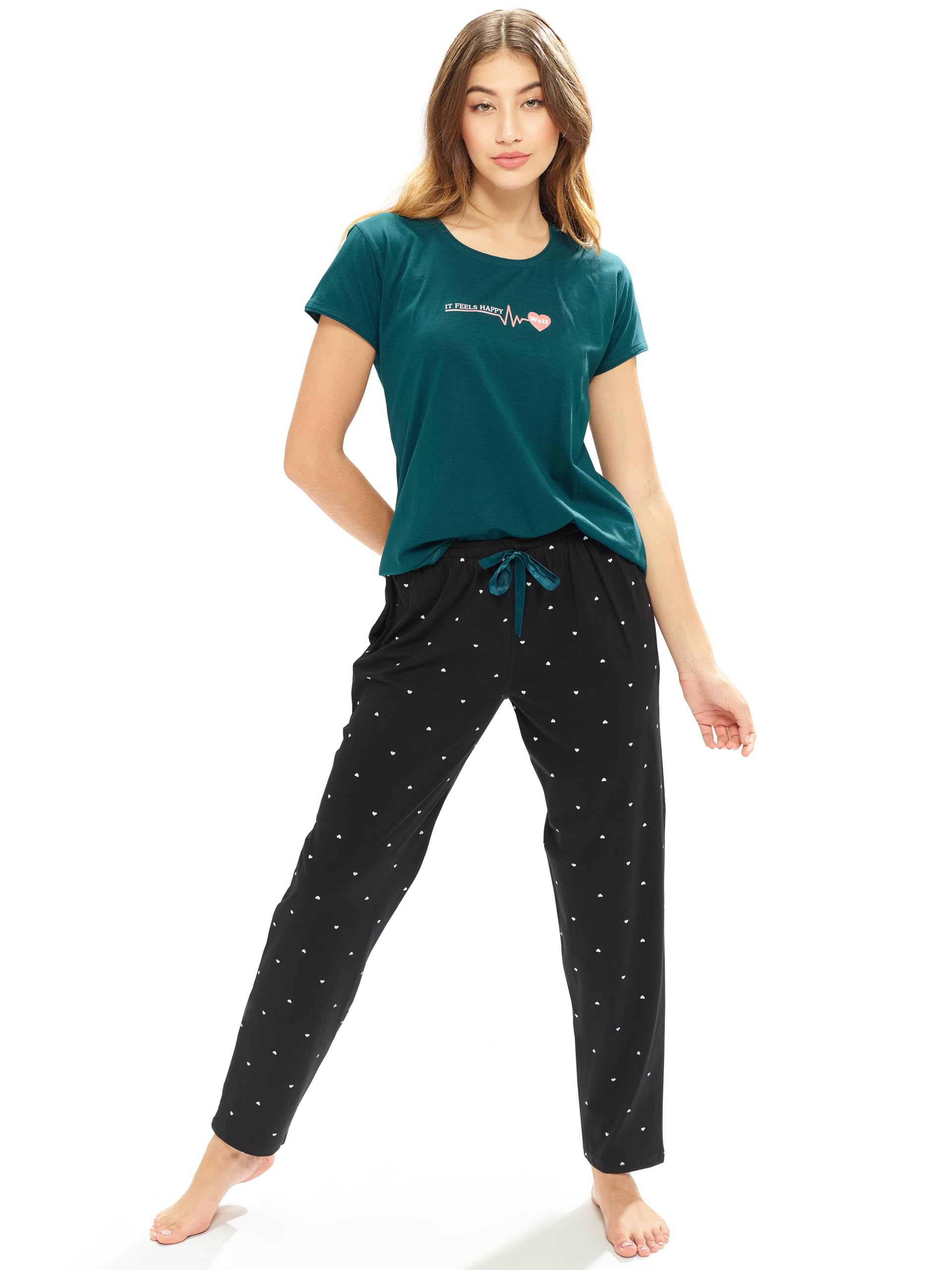 LOTIKWomen's Cotton Small Heart Printed Top & Payjama Night Suit Set