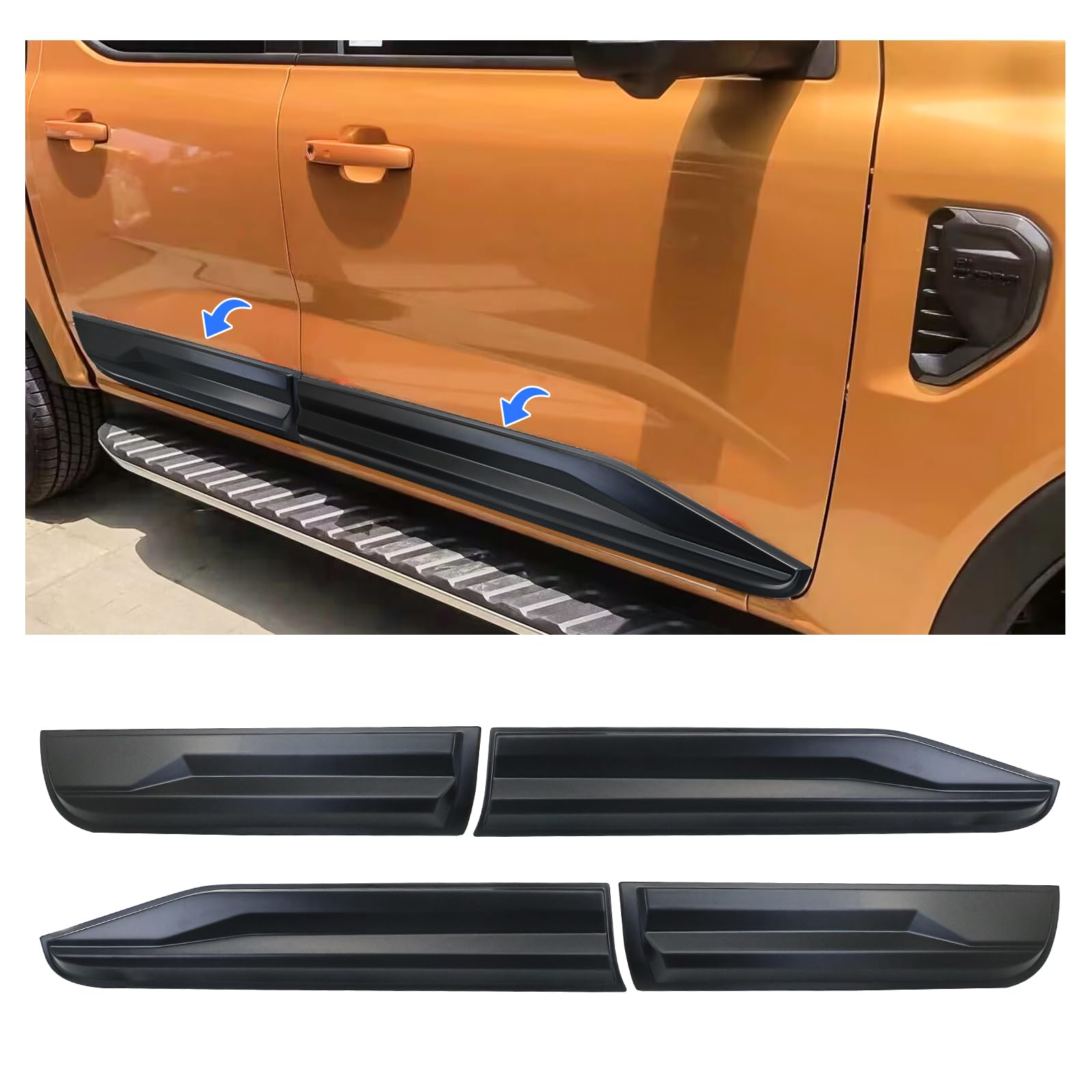Fenders Molduras Laterales para Ford Ranger T9 2023-2024-2025 Wildtrak XL XLT Limited Platinum ABS Revestimiento de carrocería de Puerta Lateral