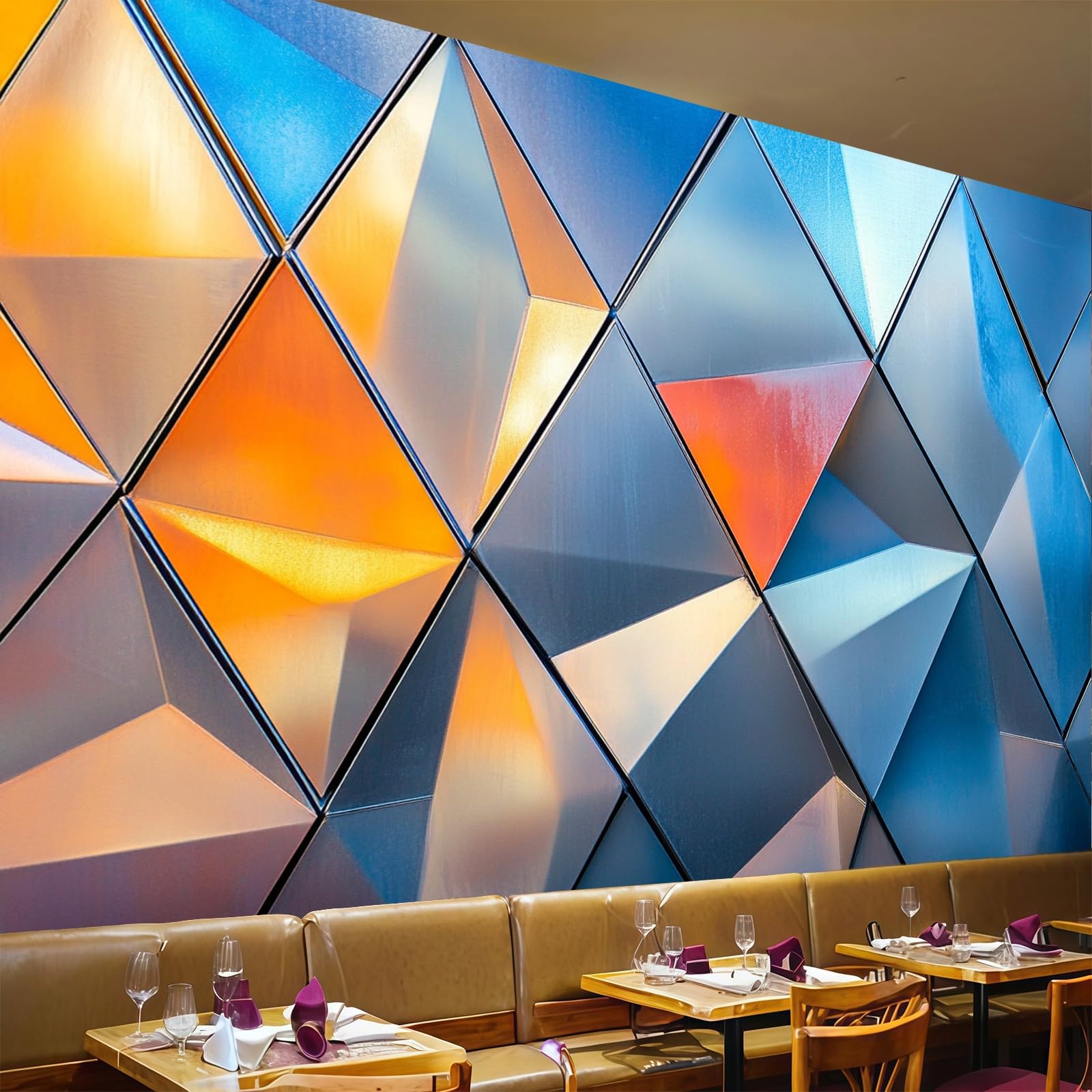 Papier Peint Intissé Art géométrique losange 400 x 280 cm Panoramique Gris Argenté Fond TV Salon Chambre Décoration Murale Grand Format