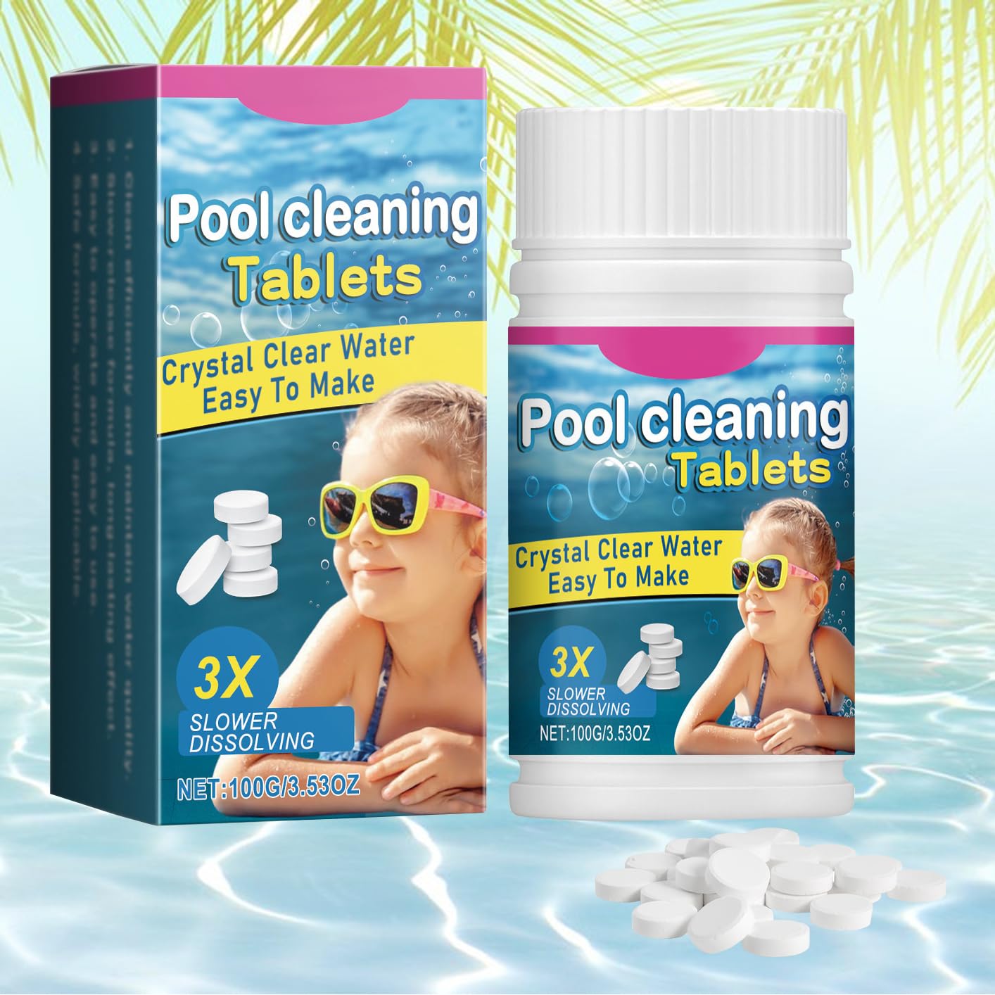 New Chlorine Tablets for Swimming Pool,Chlorine Tablets for Hot Tubs, Spa,Pool Cleaning Tablets for Swimming Pool,100g,2026