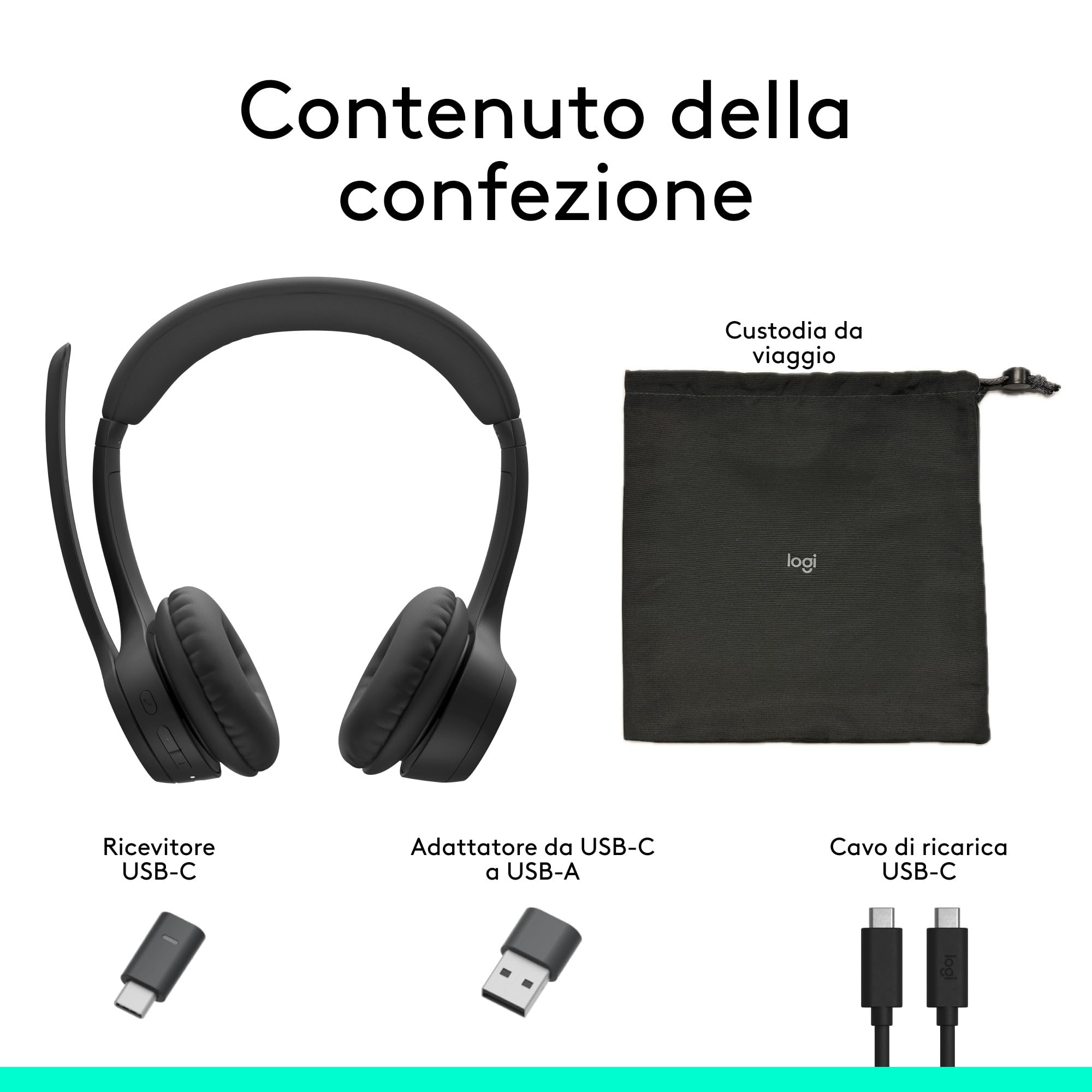 Logitech Zone 305 per aziende, cuffia con microfono wireless Bluetooth, per Microsoft Teams, compatibile con Windows, Mac, Chrome, Linux, iOS, iPadOS, Android - Nero