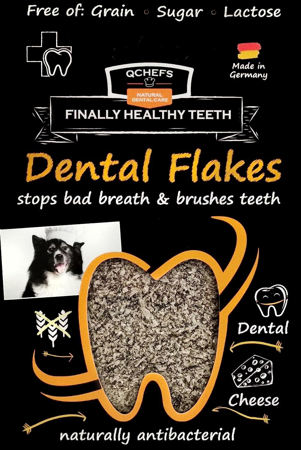 QCHEFS Dental Flakes per Cani - Snack per la Cura dei Denti - Rimuovere Il tartaro - per Chi soffre di allergie - Contro l'alito Cattivo e Le gengiviti - Antibatterico