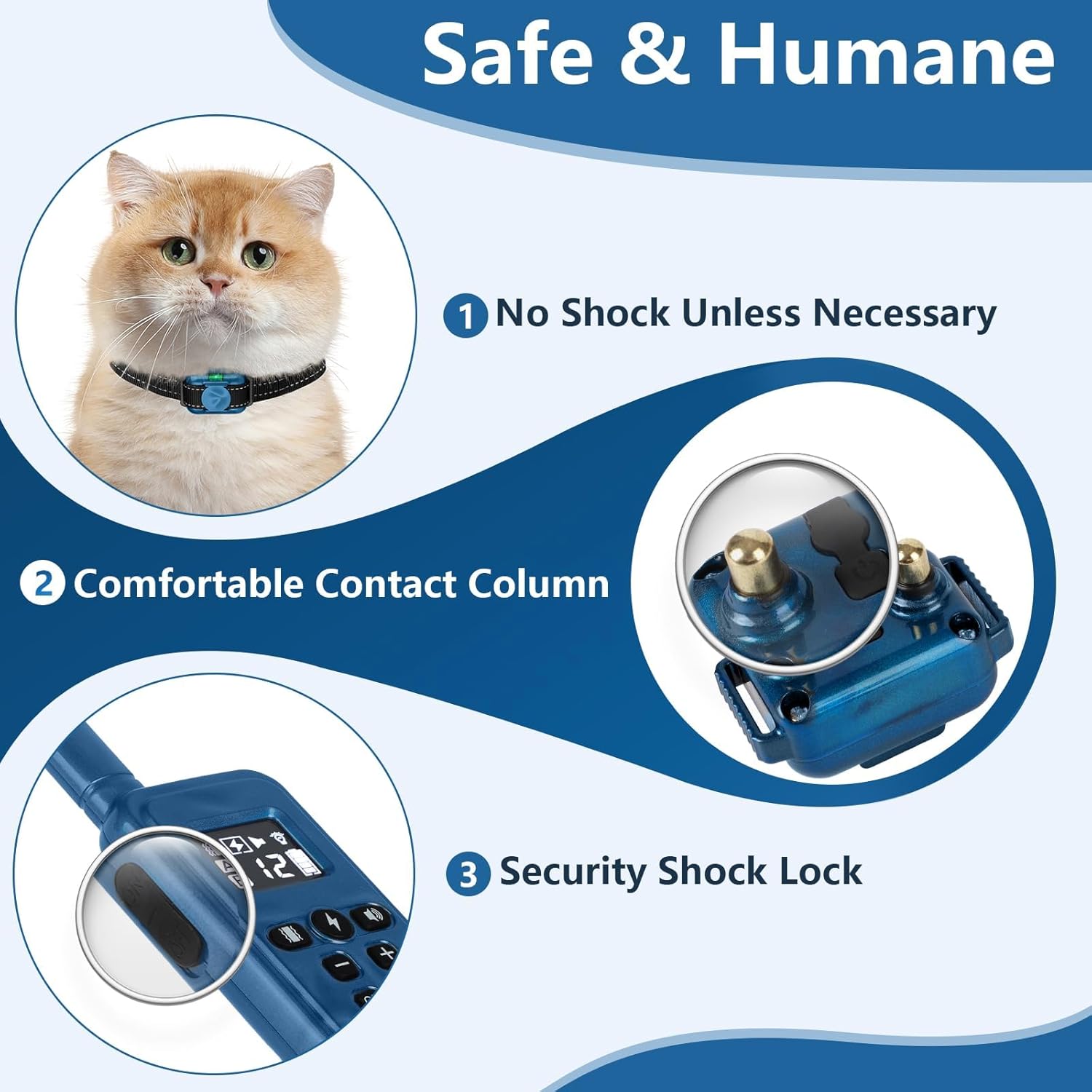 Cat Shock Collar Smallest Cat Training Collar with Remote 2000ft Range Electric Cats Bark Collar with Shock, Vibration, Beep 3 Modes to Stop Meowing, Waterproof, Rechargeable,Blue