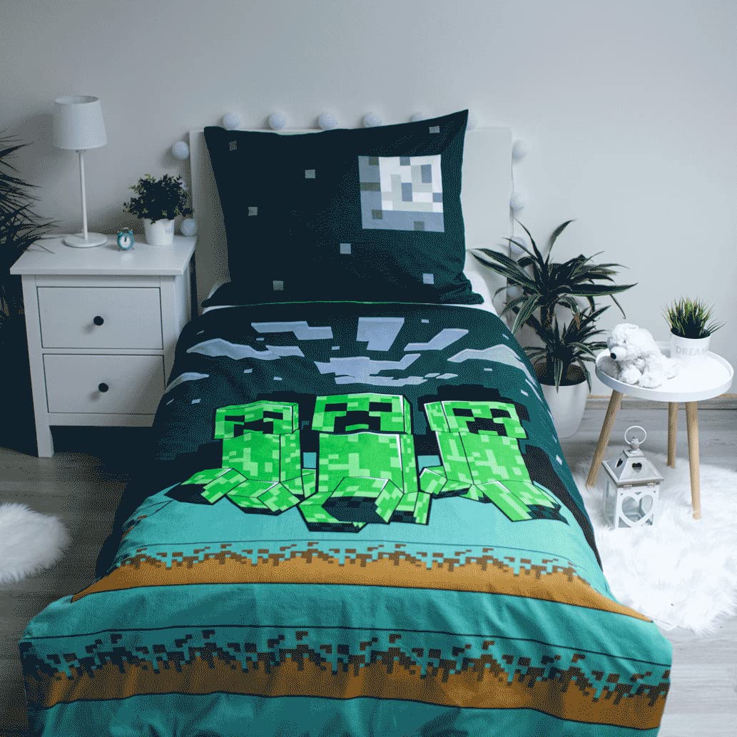 Minecraft Scene Eenpersoons Dekbedovertrek Officieel gelicenseerd omkeerbaar tweezijdig Creeper Design met bijpassende kussensloop Minecraft Scene Eenpersoons Dekbedovertrek Officieel gelicenseerd omkeerbaar tweezijdig Creeper Design met bijpassende kussensloop