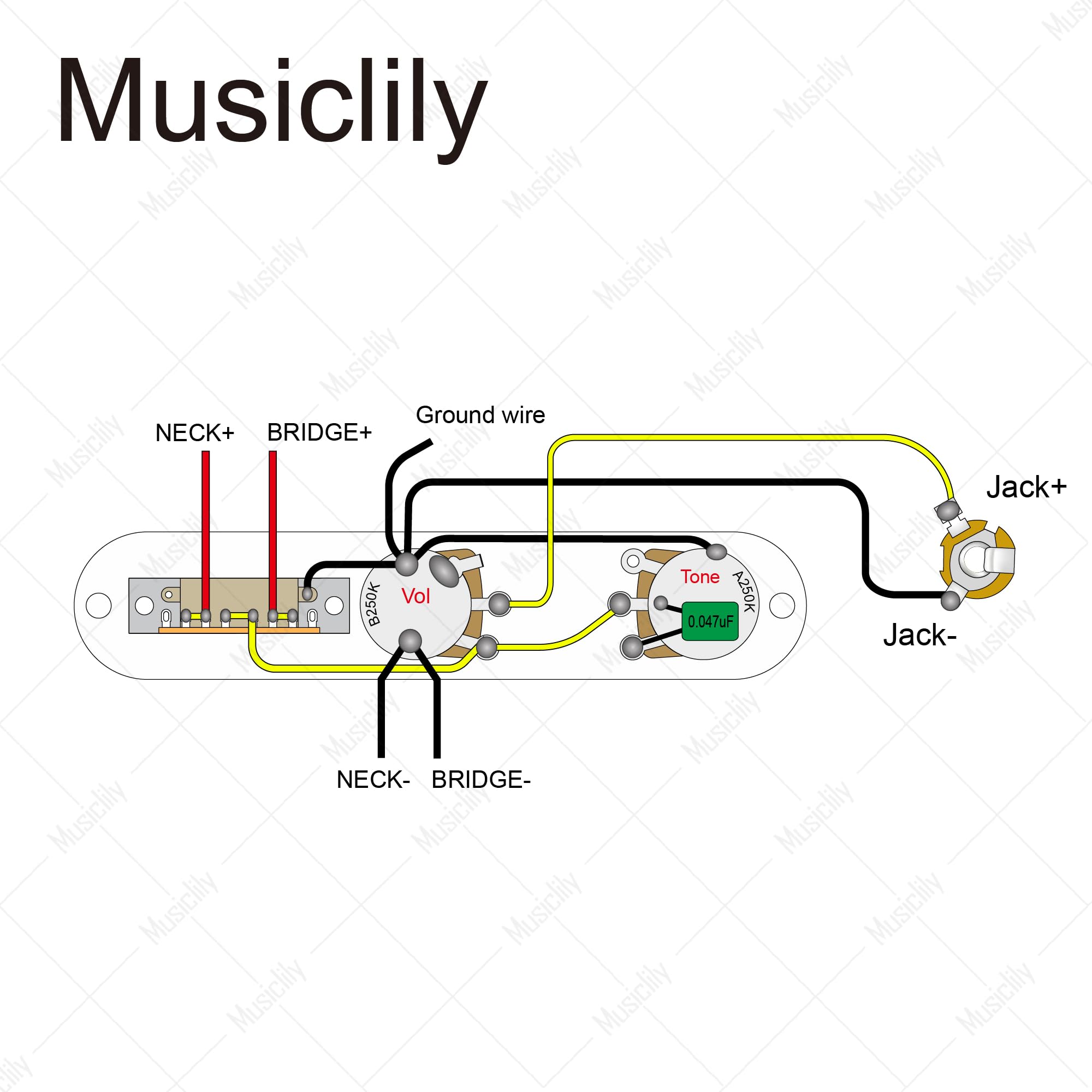 Musiclily 32mm Okablowane Płytka Kontrolna Elektroniki Tele Control Plate 3-drożny Przełącznik Wiązką Przewodów do Gitary Elektrycznej Fender Telecaster, Chrom