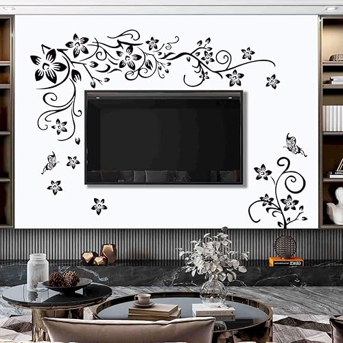 Miniatura 7 de Amaonm Removable Vinyl Black Flowers and Flower Vines Wall Decals DIY Home Art Decor Decorative Wall Sticker Murals for Bedroom Living Room Tv Sofa