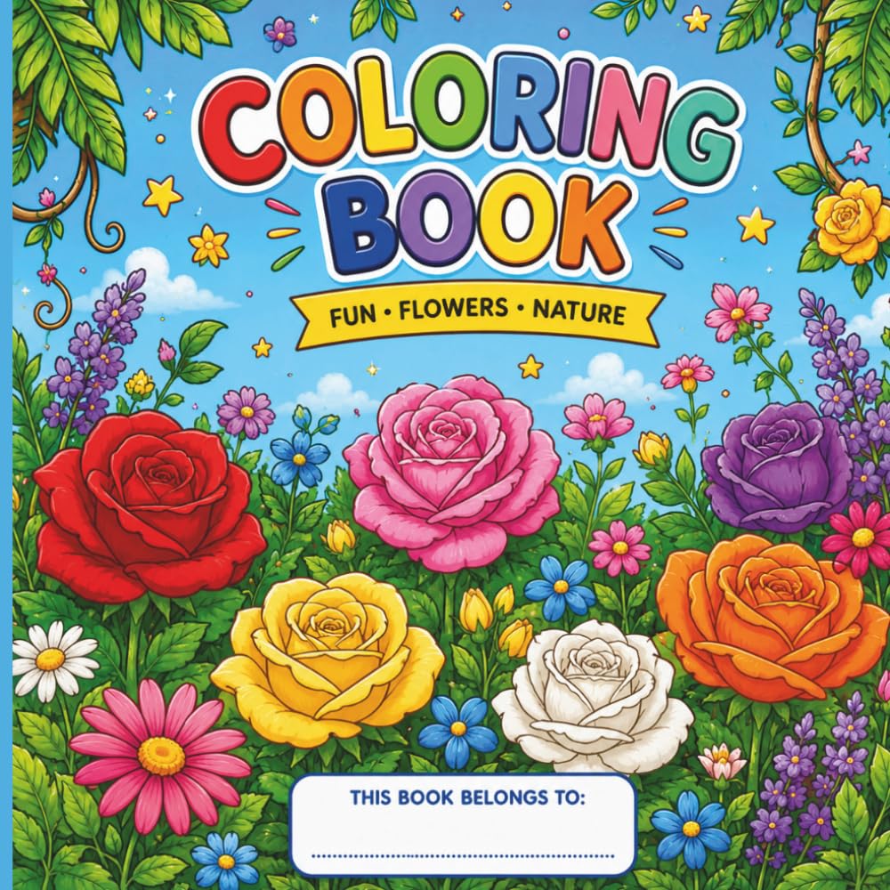 Flowers Coloring Book for Kids: Fun, Easy and Cute Flower Designs for Relaxation and Creativity