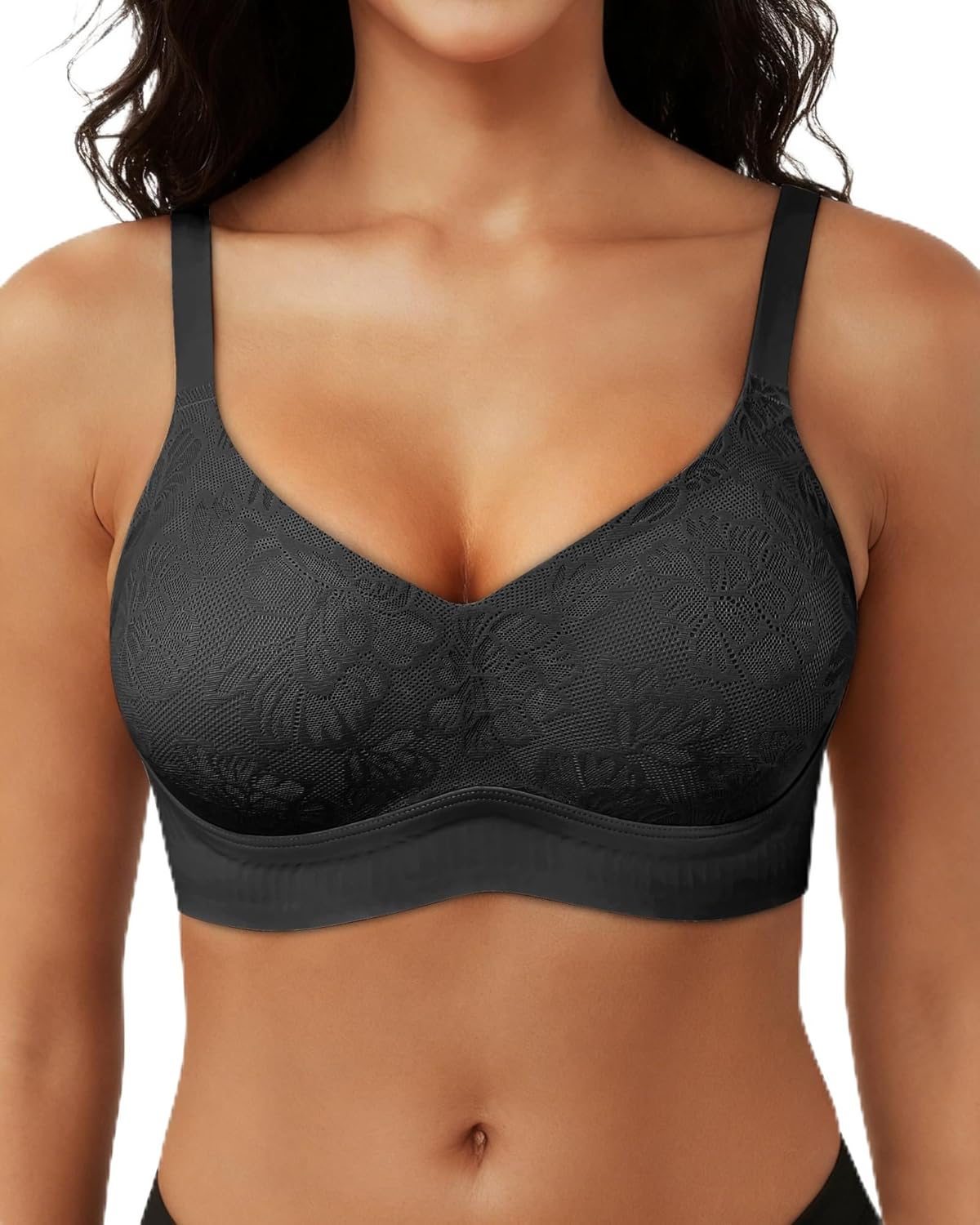 HORISUN Lace Jelly Bras for Women No Underwire Seamless Wireless V Neck Push Up No Wire Full Coverage Bralettes