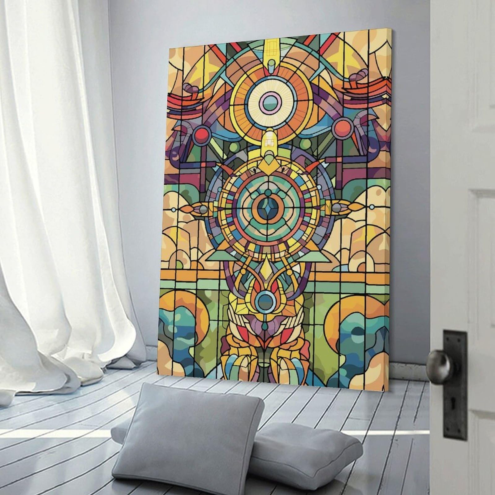 Junmoney Abstract Stained Glass Art Home Decor Wall Art, 24x36inch(60x90cm), for Living Room, Bedroom Or Home Office, Home Decor Gift with Stylish Appeal