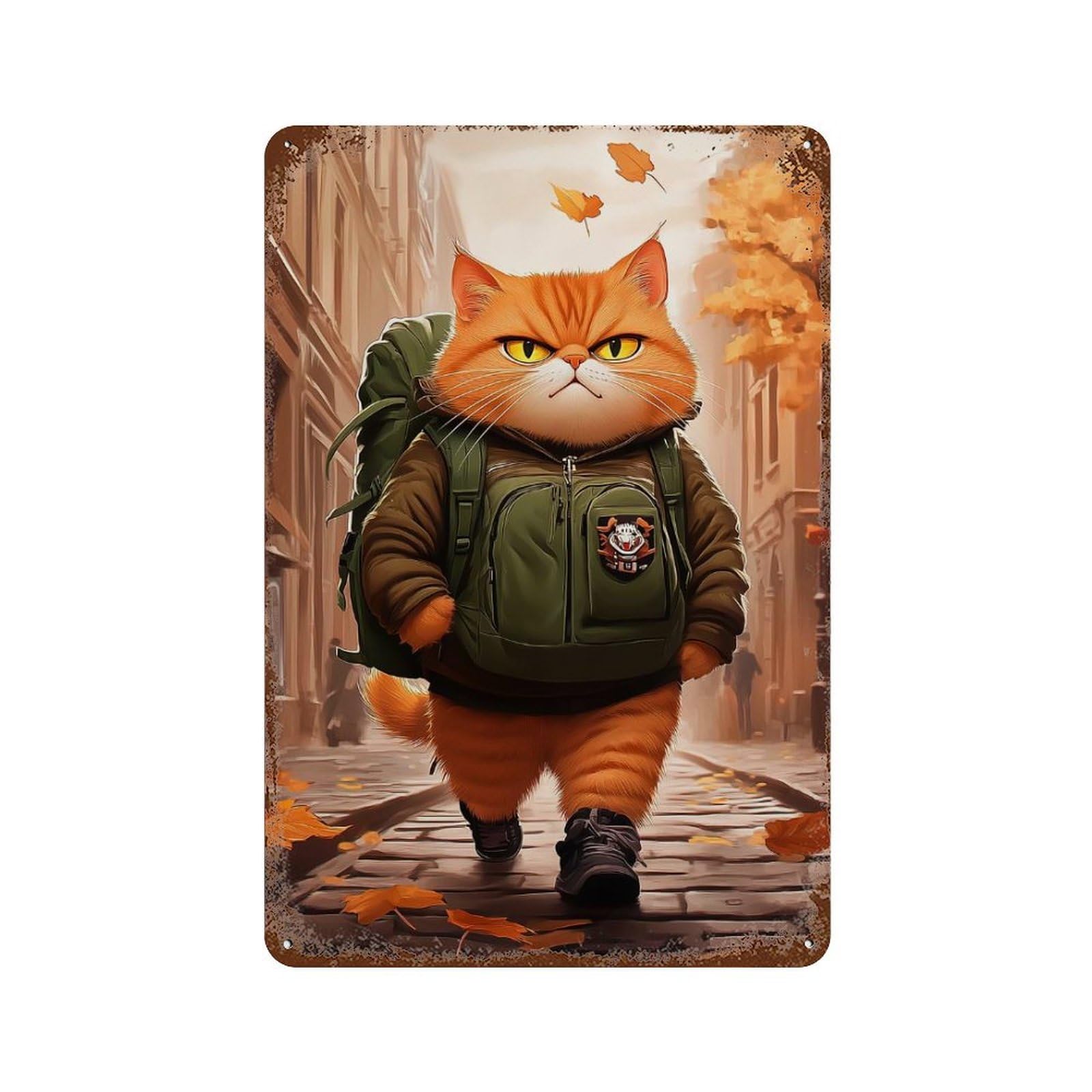 Grumpy Cat Backpack 11.8"x7.9" Rustic Tin Plaque, Retro Wall Decor for Garage, Bar And Workshop Decor