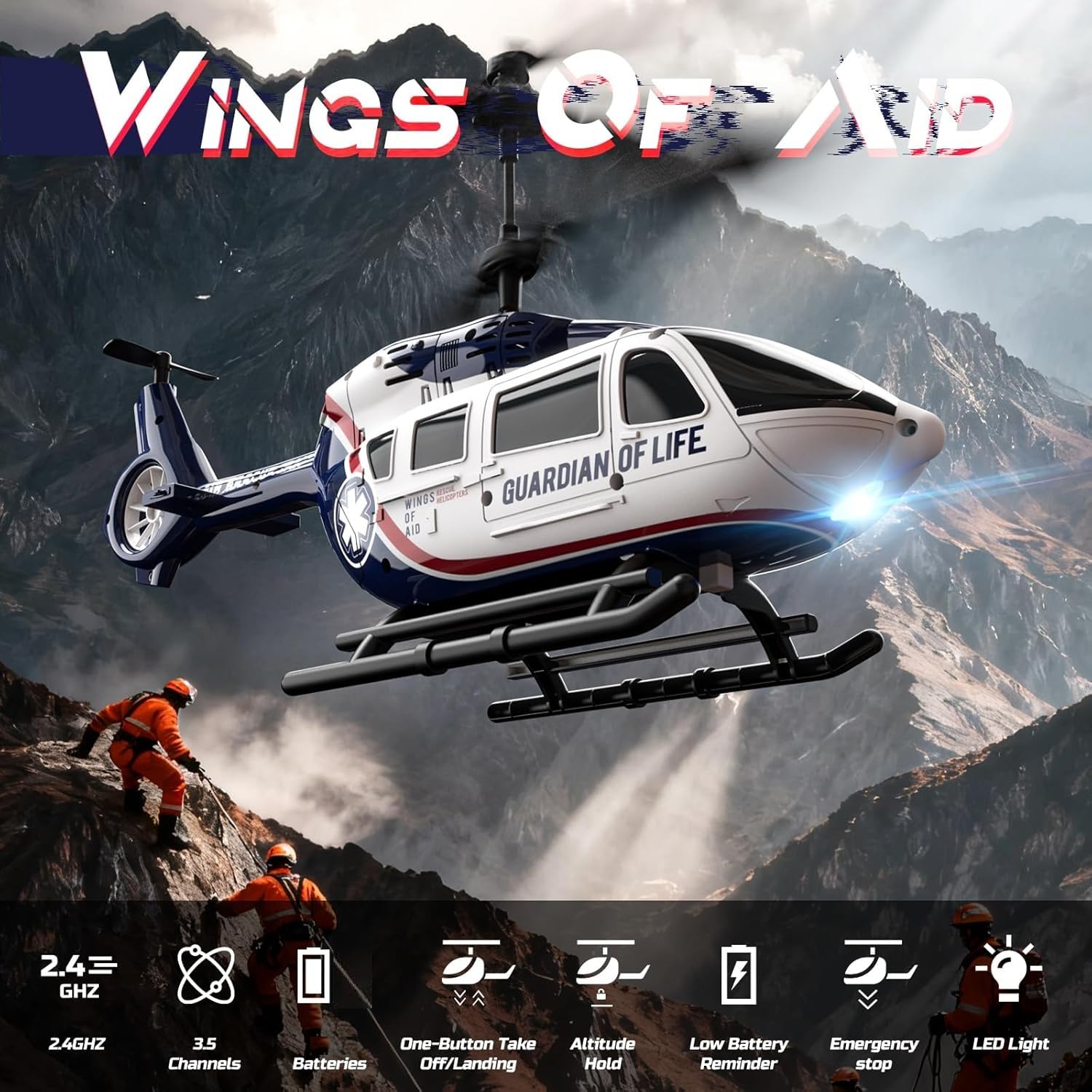 Jack Royal Remote Control Helicopter, Rescue RC Helicopter Toy with LED Lights, Batteries, Altitude Hold & 2.4GHz Stable Control, Realistic Rescue Design, Ideal Gift for Kids and Adults (City Rescue)