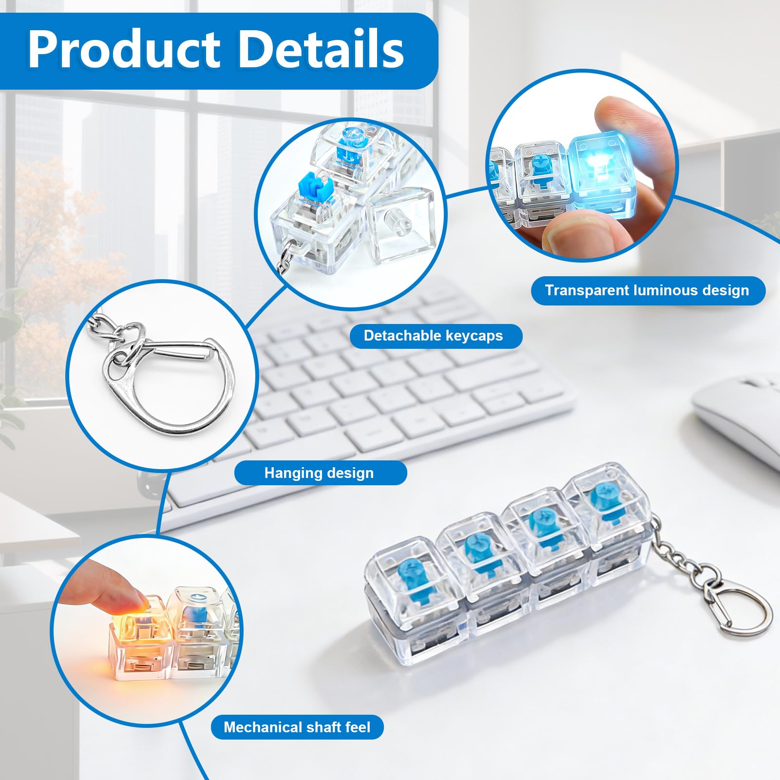 TaimeiMao Juguete Teclado Fidget, Mini Teclado Transparente, Llavero Fidget de Teclado, Teclado Antiestrés, Alivio del Estrés, Juguetes Antiestrés para Pasar el Rato para Hombres y Mujeres — view 3
