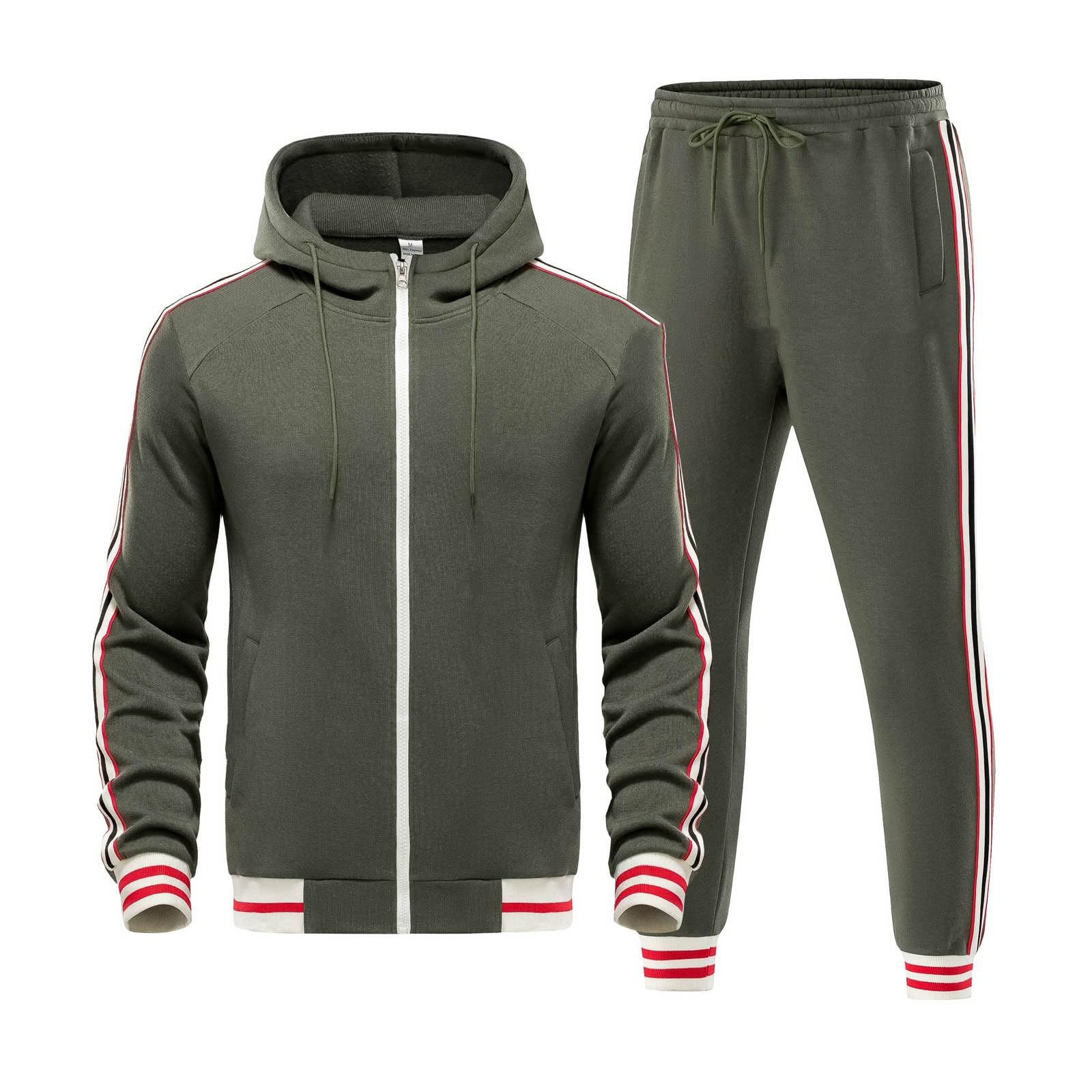 Generico Tuta Uomo Completa Strisce Zip Felpa Cappuccio Pantaloni Fitness | Strisce Laterali Sportive, Cotone Morbido e Zip Frontale, Ideale per Palestra e Tempo Libero