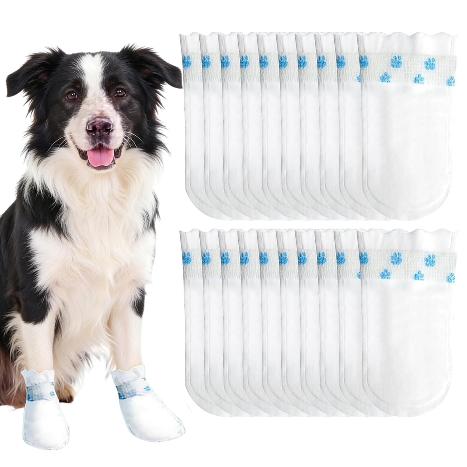 20 PCS Dog Paw Bandage Dog Boots, Waterproof Pet Socks Stop Licking for Injured Paws, White M Size Dog Booties (15–30 lbs), Indoor Outdoor Paw Protection for Dogs and Cats