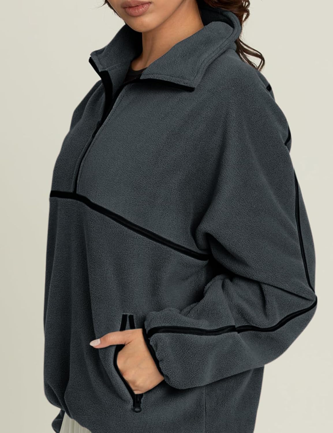 Yimoon Women's Oversized Sweatshirt Quarter Zip Fleece Pullover Casual Long Sleeve Loose Fall Fuzzy Tops Jacket Pockets - Image 2