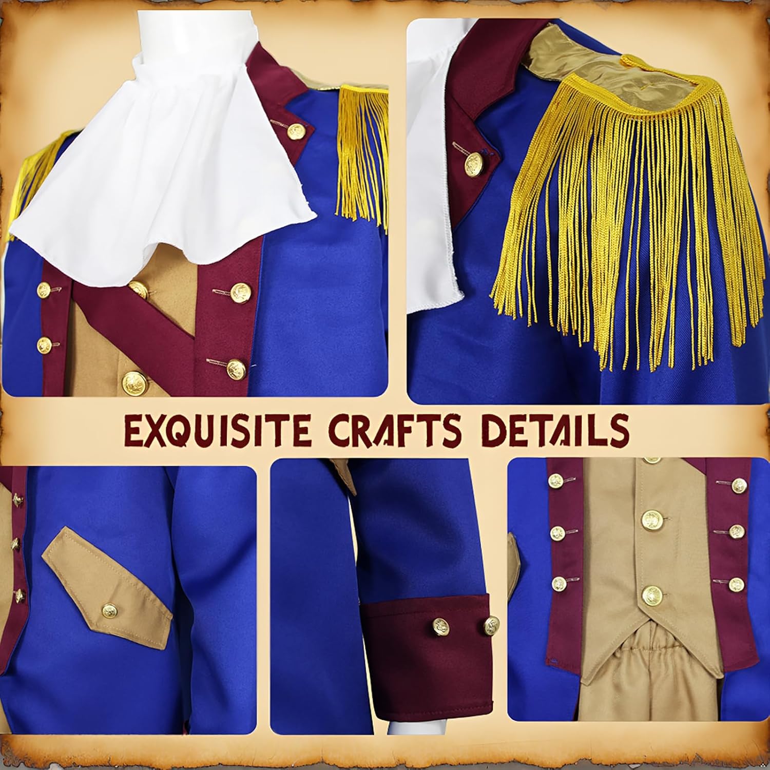George Washington Costume for Men 7PCS Colonial Revolutionary War Uniform for History-themed Halloween