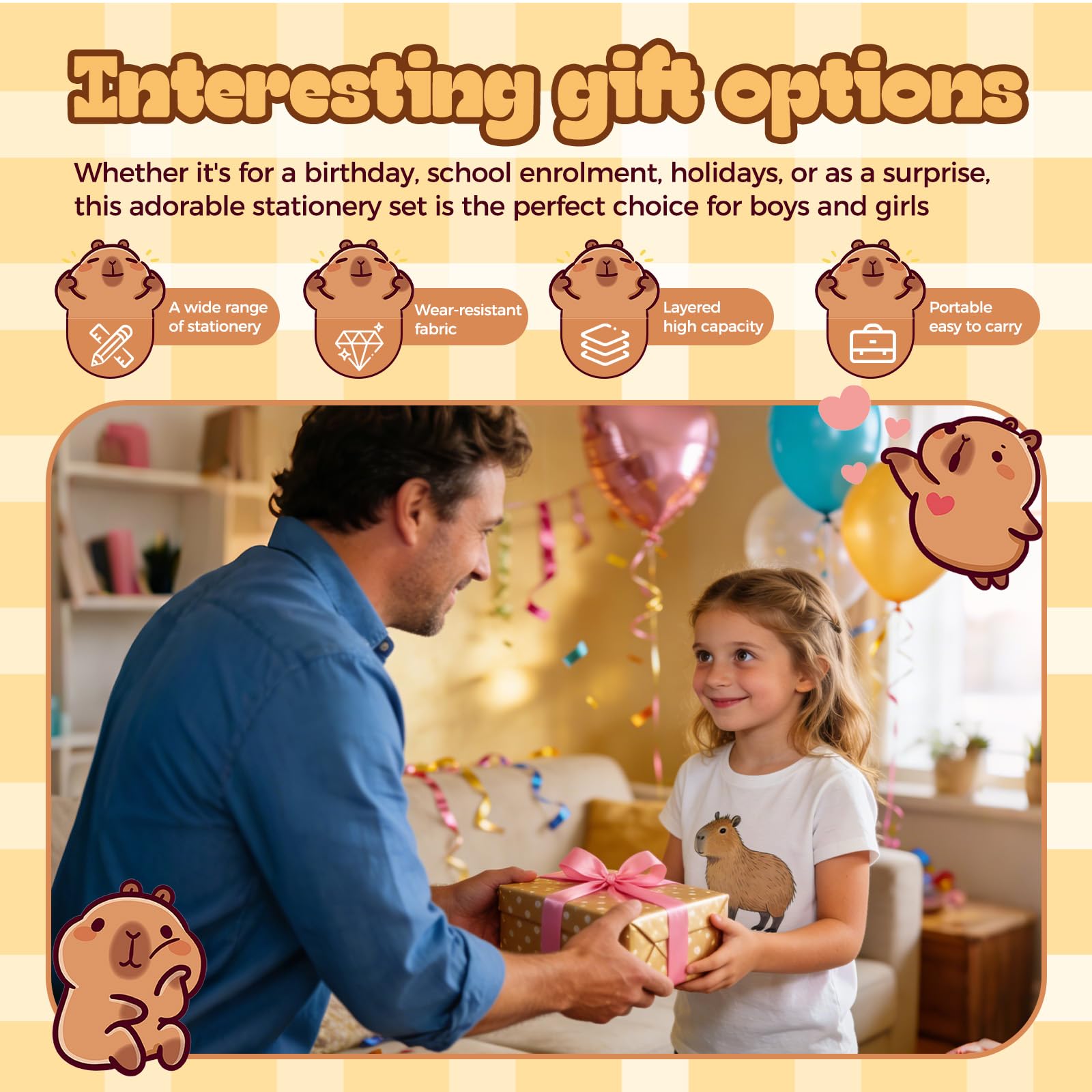 71 Pièces Capybara Papeterie, Trousse Capybara Avec Fourniture, Stylo Capybara Avec Stylos, Autocollants, Règles Cadeau Pour Étudiants Pour Enfants, Étudiants, École
