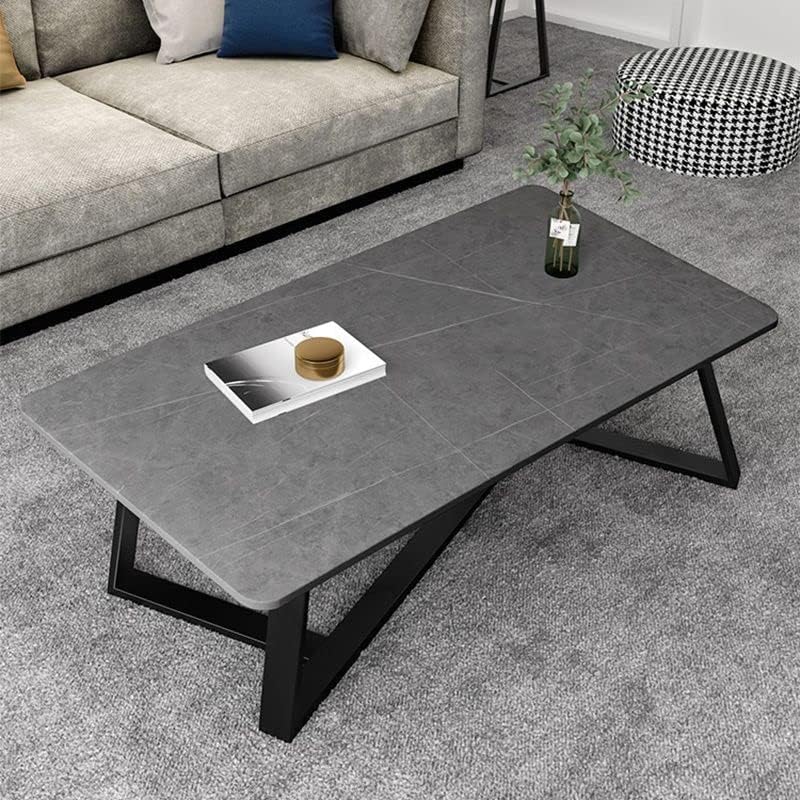 CraftThink Coffee Table, Mid-Century Modern Slate Top Accent Table Rectangular Coffee Table Sofa Center Table with Metal Frame for Living Room- Grey 55" L x 27.5" W x 18" H