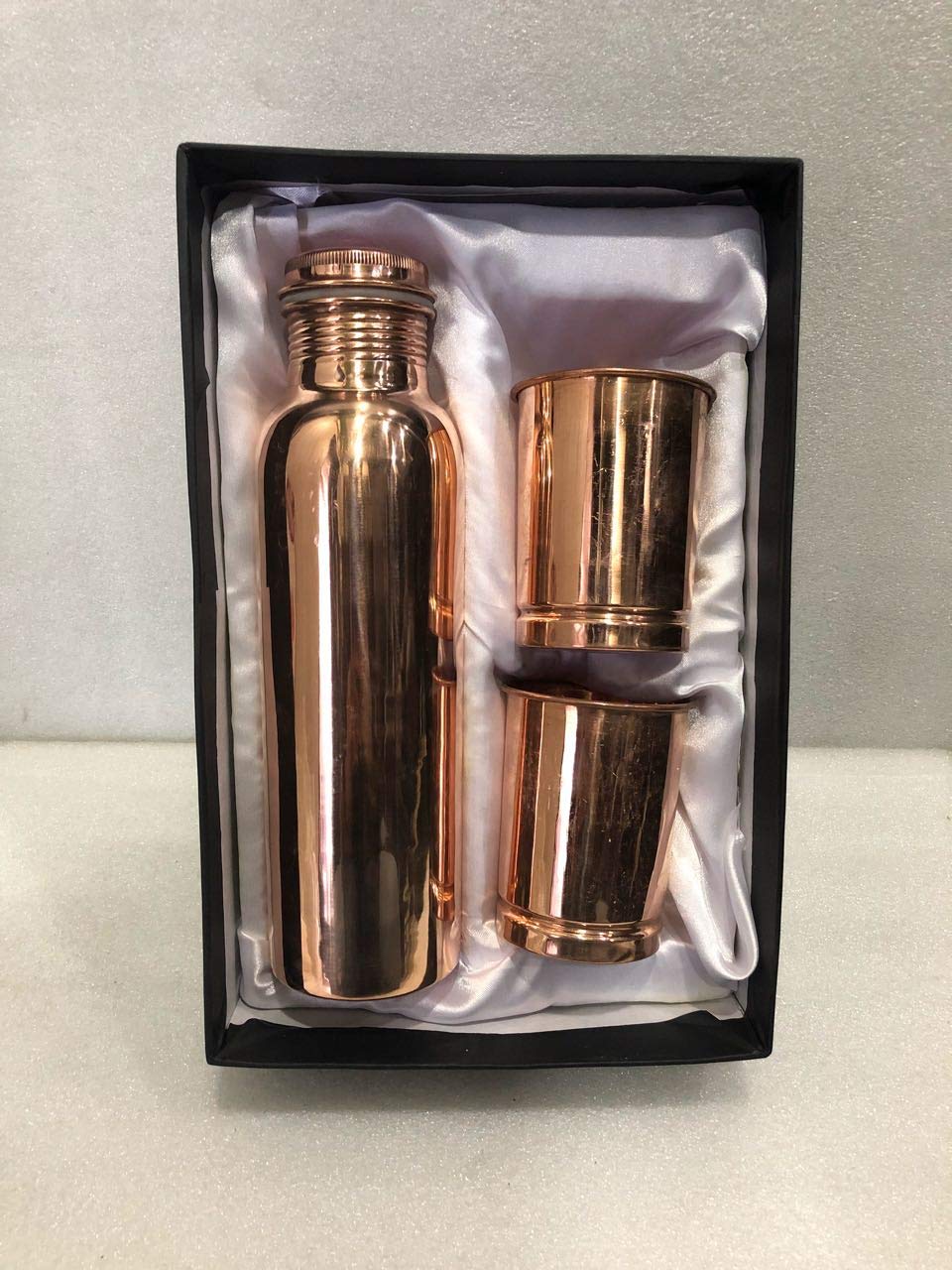 Aditya Shopping Pure Copper Water Bottle & 2 Copper Tumblers with Beautiful Gift Box Set of 3 Pieces