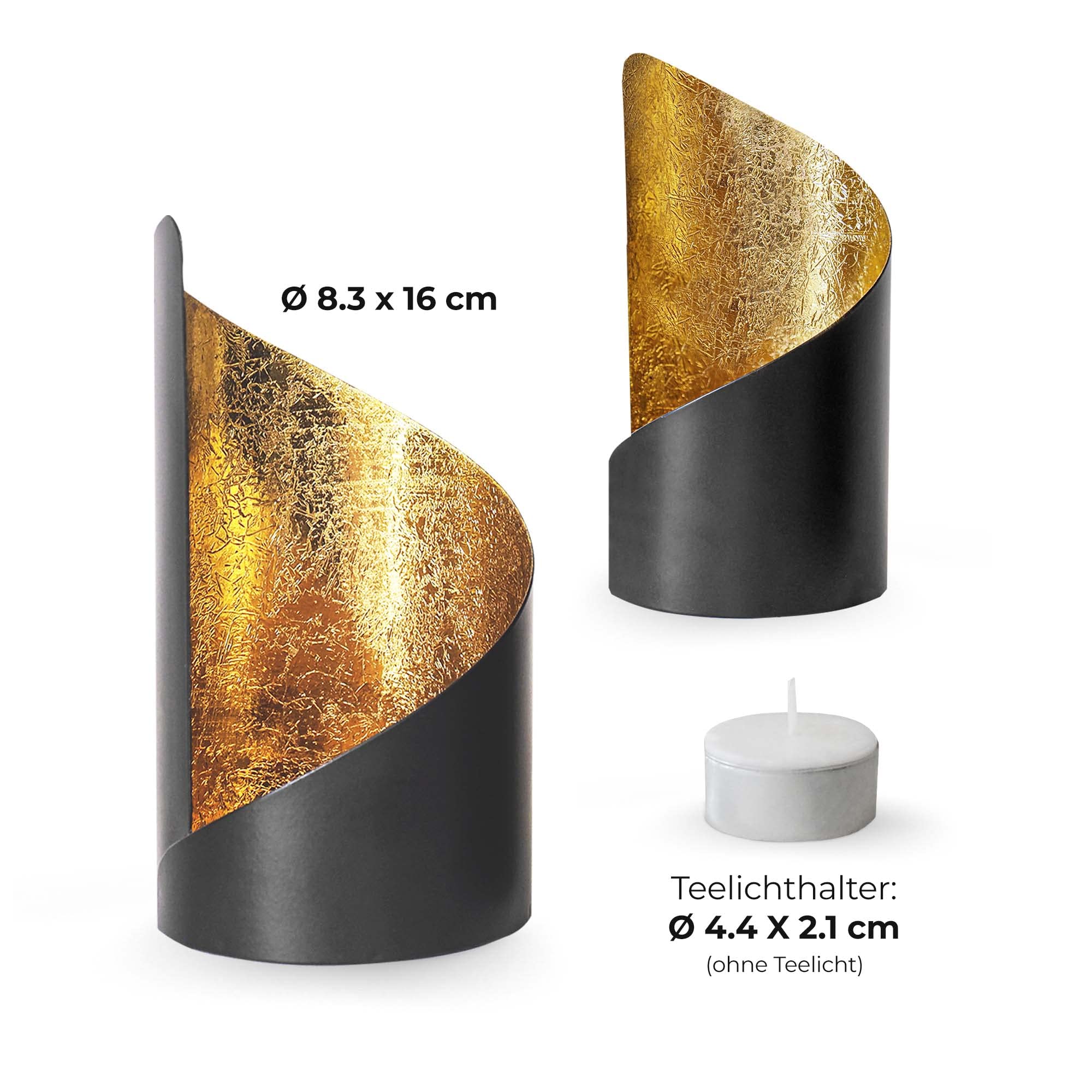 Gadgy Teelichthalter Schwarz Gold - Windlicht Esstisch Deko 2er Set - Teelichthalter Metall Wohnzimmer Modern - Windlicht Metall Deko schwarz - Tischdeko Windlichter schwarz - Wohndeko Set