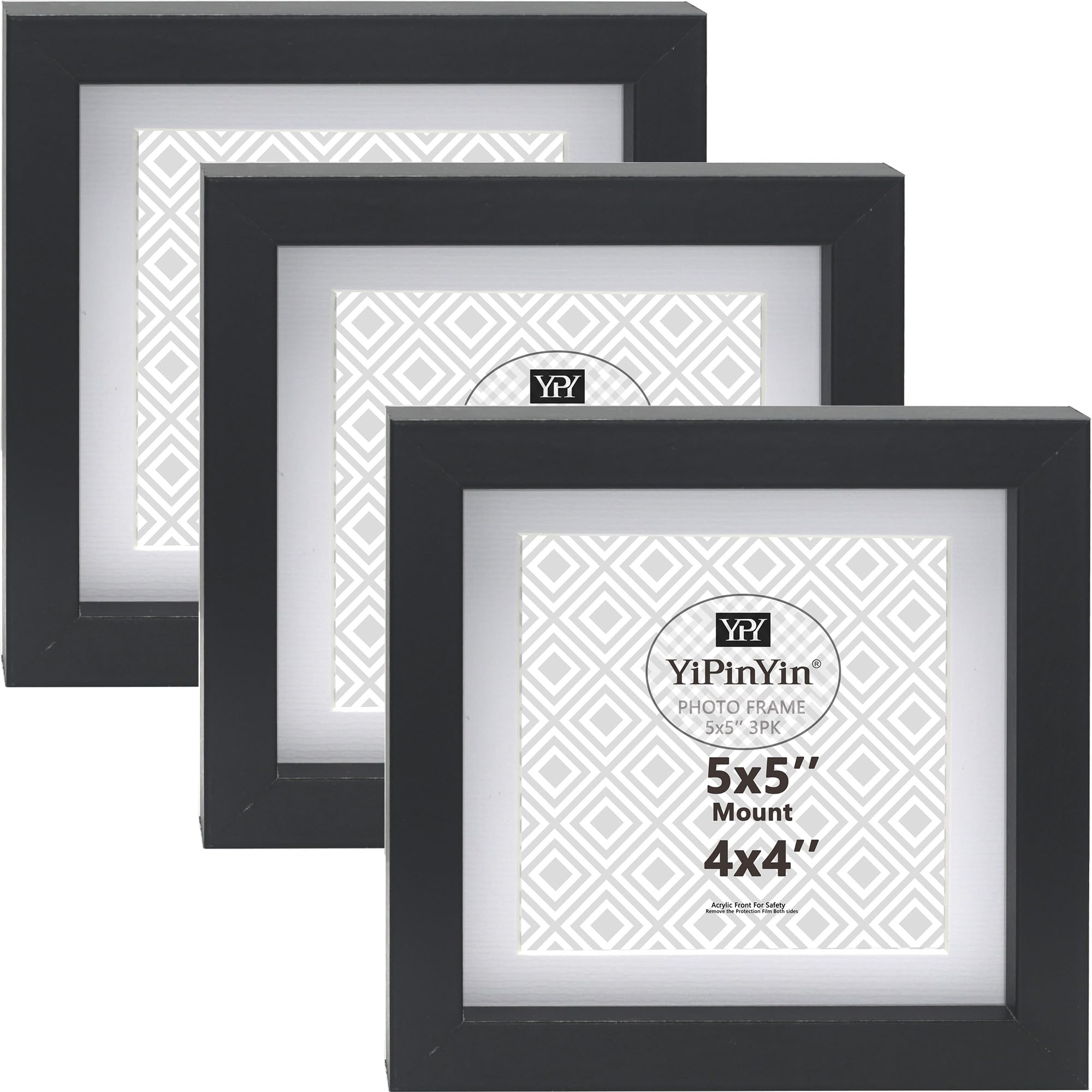 Black 5X5''(12.7x12.7cm) Square Photo Frame Set of 3 with Mount for 4x4'',Garllery 4x4'' (10.16x10.16cm) Picture Frame,5x5'' photo frames For Wallmounted & Desk Top