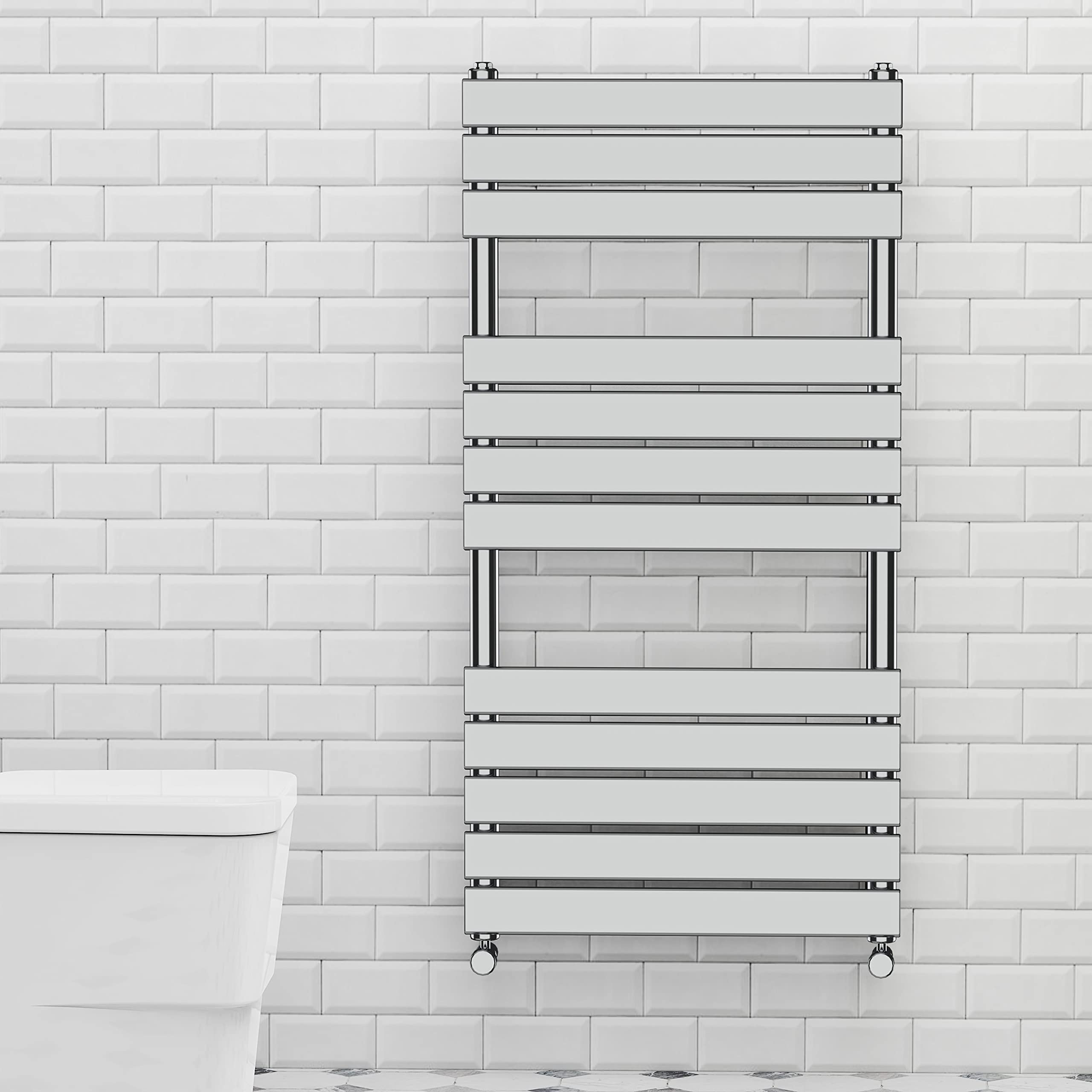 Warmehaus Chrome Flat Panel Heated Towel Rail Bathroom Ladder Radiator Rad Central Heating With 68Mm Pipe Diameter 1200 X 600Mm
