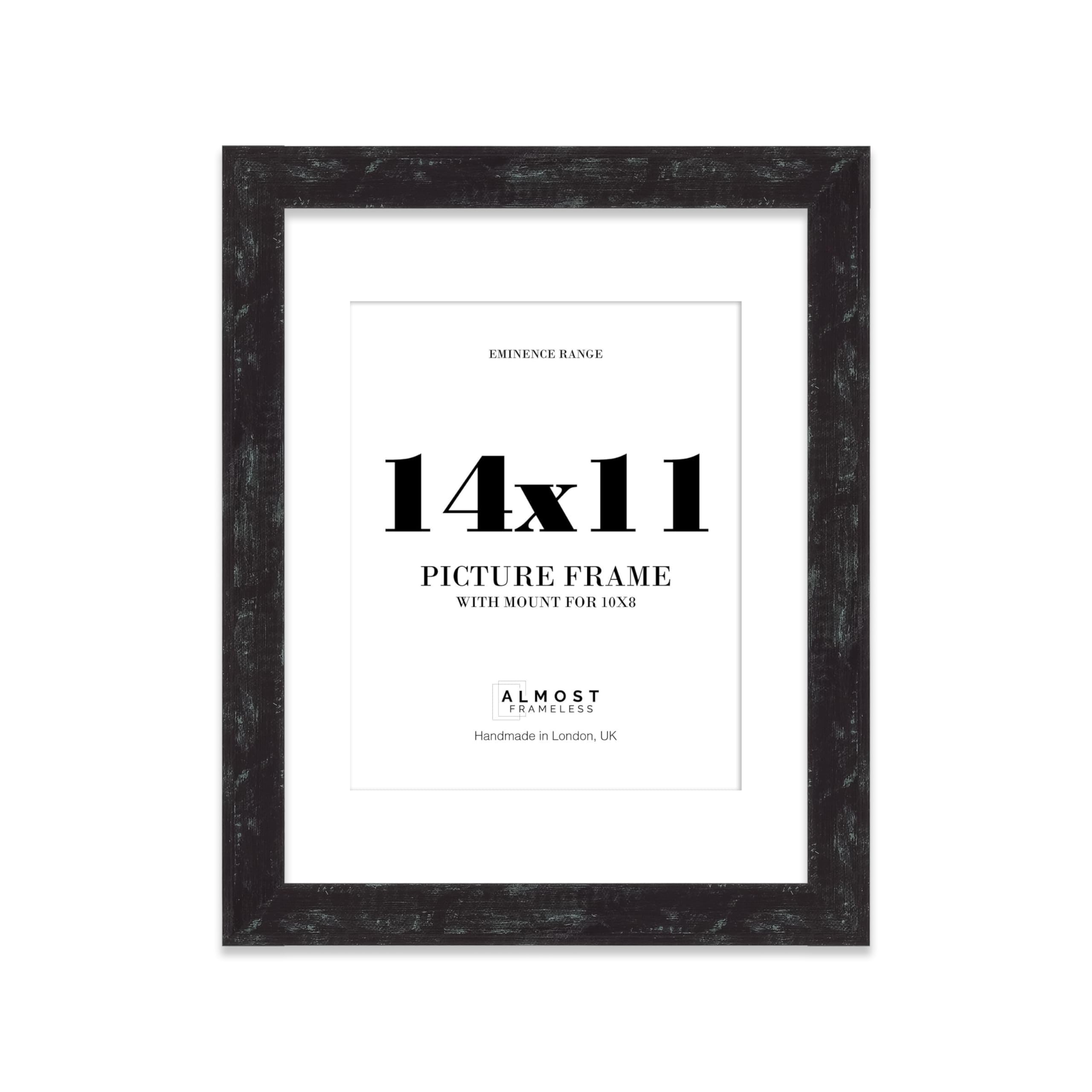 14x11" Distressed Black Picture Frame with 10x8" Mount - Weathered Photo Frame with Distressed Finish, Wall Hooks and Kickstand, 32mm Edge - 1 Pack