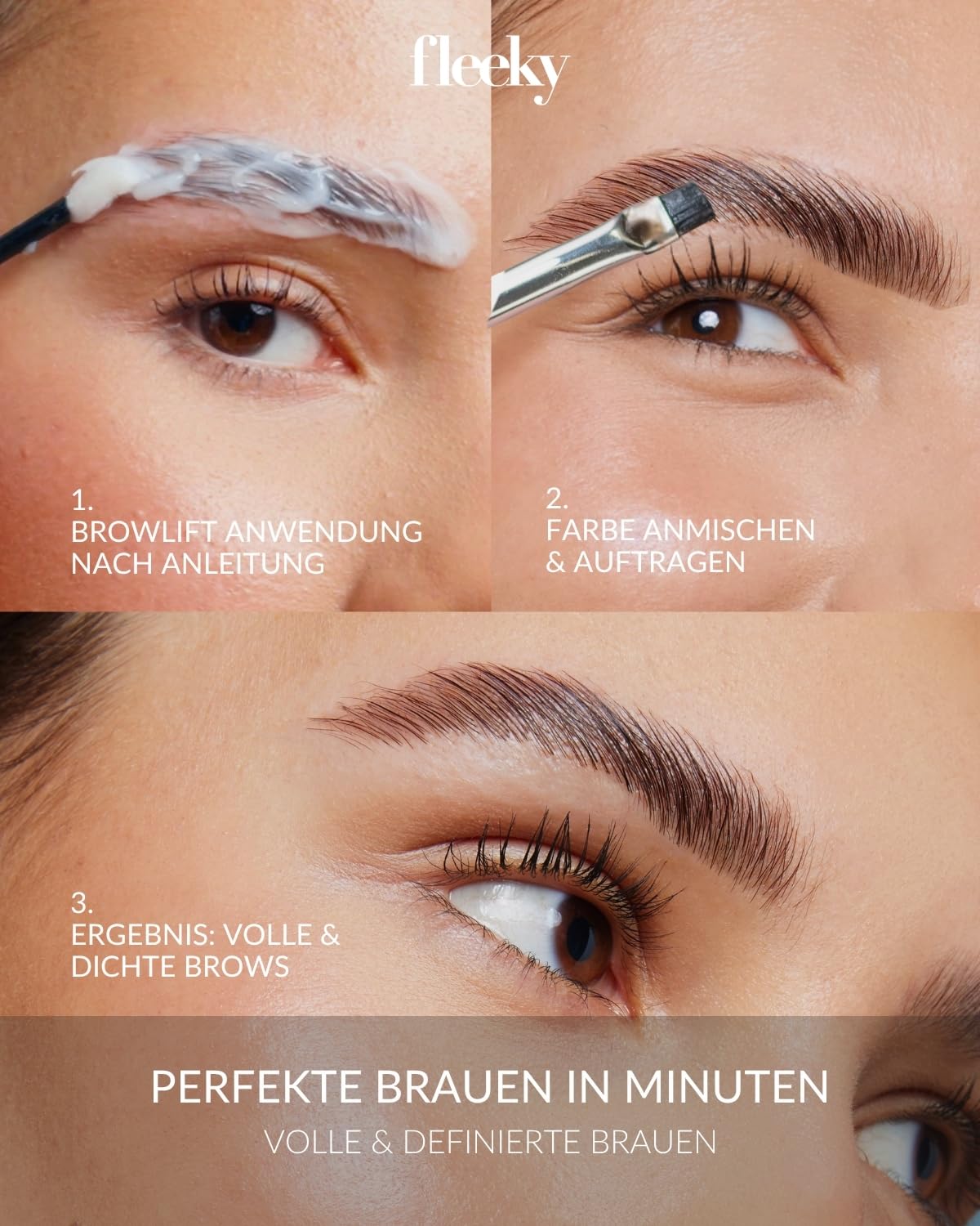 Fleeky Brow Lifting & Tint Bundle Braun - DIY Augenbrauen Lifting Set + Augenbrauenfarbe - Definierte, Voluminöse & Langanhaltend Gefärbte Brauen für bis zu 6 Wochen