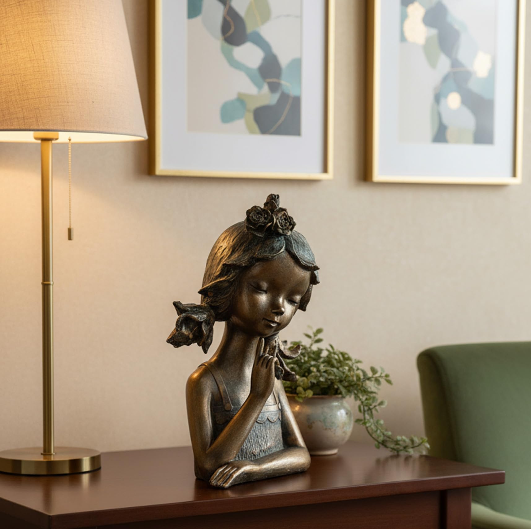 formano Deko Büste Mädchen bronzefarben 28 cm Skulptur aus Polyresin – liebevoll gestaltete Frauenfigur für Wohnzimmer, Regal & Kommode – stilvolle Geschenkidee & Elegante Wohnraum Deko