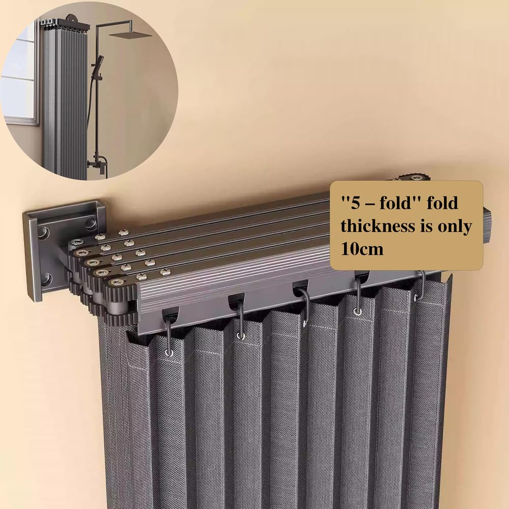 Cortina de Ducha Plegable sin Necesidad de taladrar, con Fuertes ventosas, Impermeable y Lavable, antimoho, Ajuste de Esquinas Regulable, Color Gris Oscuro, diseño Plegable de 4 Secciones pa