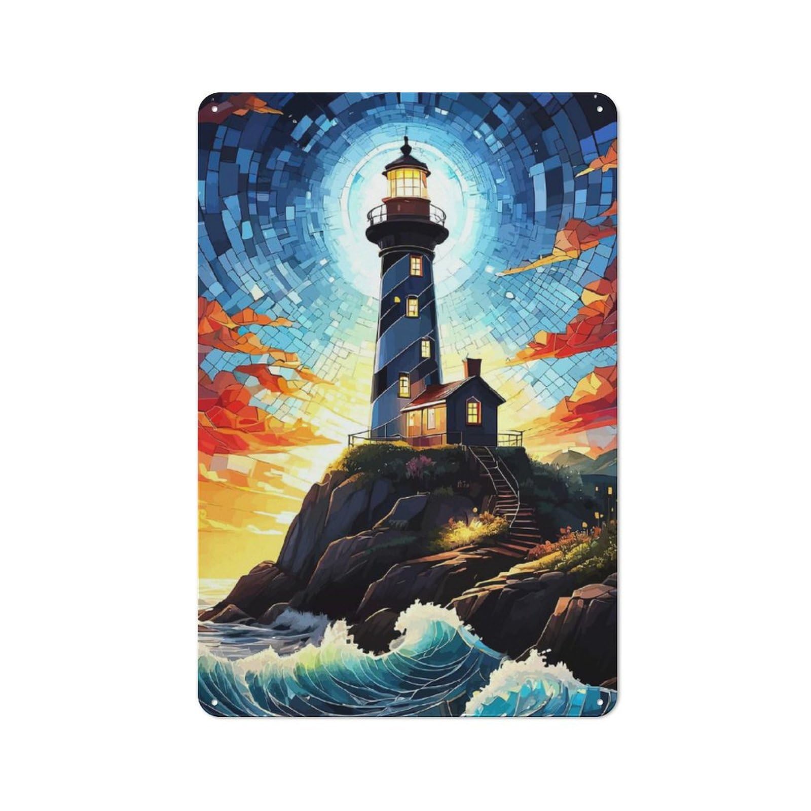 Junmoney Lighthouse On A Rocky Coast Metal Wall Sign 30X20cm Featuring For Pub Or Café, For Kitchen, Dining Room And Home Bar Wall Decor