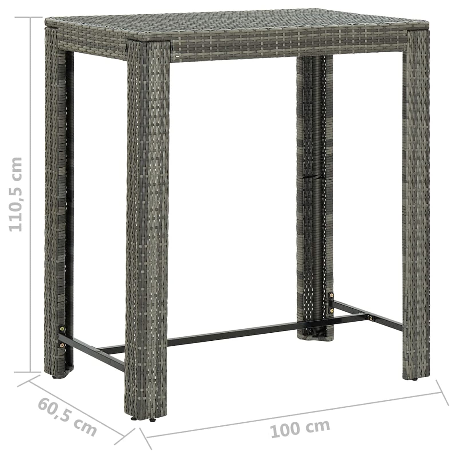 Tidyard Table de Bar de Jardin Table de Patio Table d'intérieur ou Extérieur Gris 100x60,5x110,5 cm Résine tressée